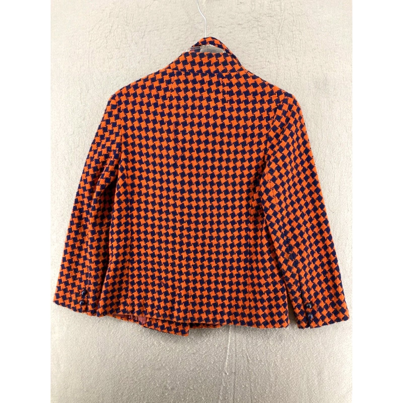 Vintage 60s Jacket Wool Knit Orange and Black Houndstooth Womens Medium Size M / US 6-8 / IT 42-44 - 7 Thumbnail