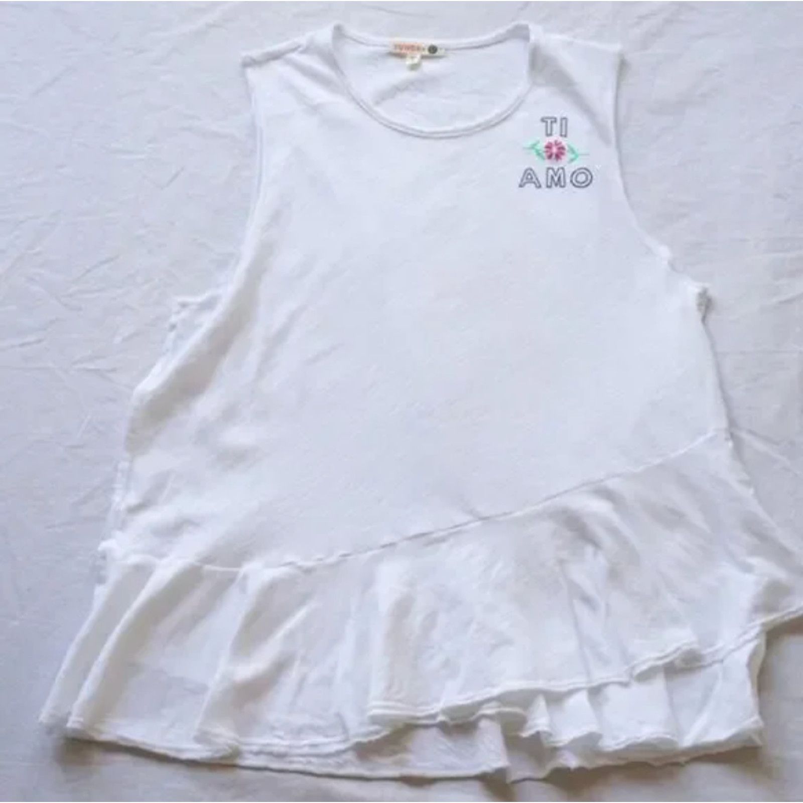Sundry Sundry Ti Amo Graphic Peplum Tier Front Ruffle Tank Top 2 Size XS / US 0-2 / IT 36-38 - 2 Thumbnail