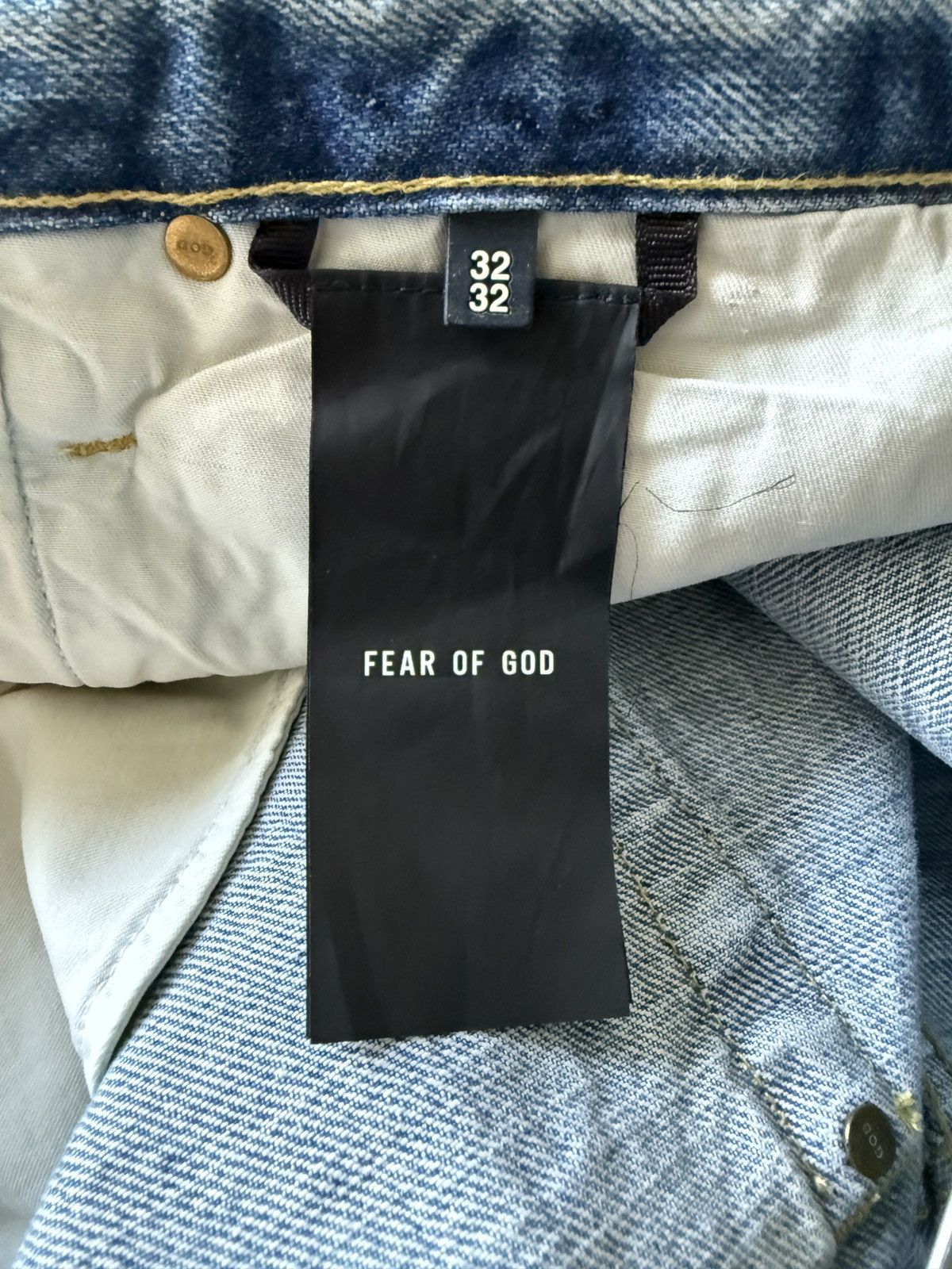 Designer × Fear of God NEW FOG 6th collection blue ripped distressed STRAIGHT JEANS Size US 32 / EU 48 - 7 Thumbnail