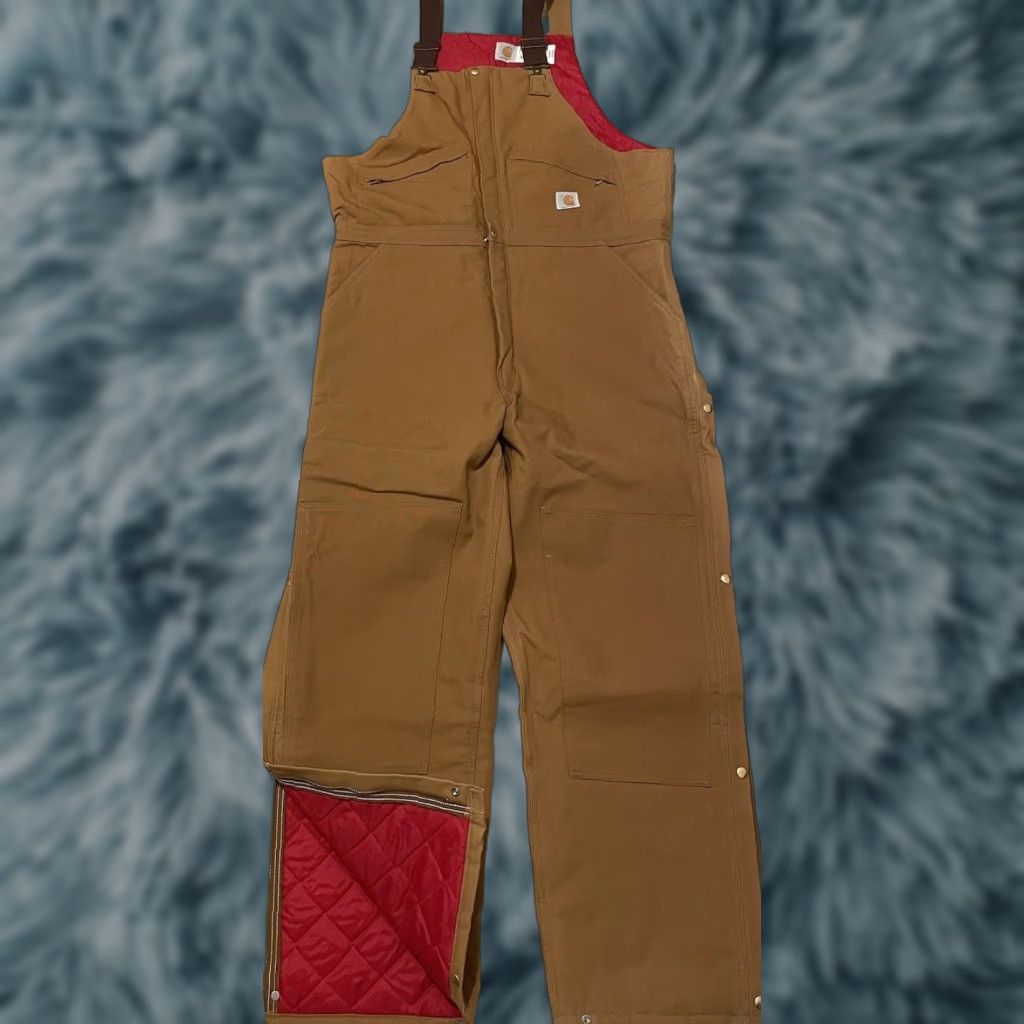 Carhartt VINTAGE Carhartt Overalls Jeans 44 Brown Quilted Lined Double Knee 34 Inseam USA Grunge Trucker Biker Western Workwear Mens 80s 90s Size US 44 / EU 60 - 1 Thumbnail