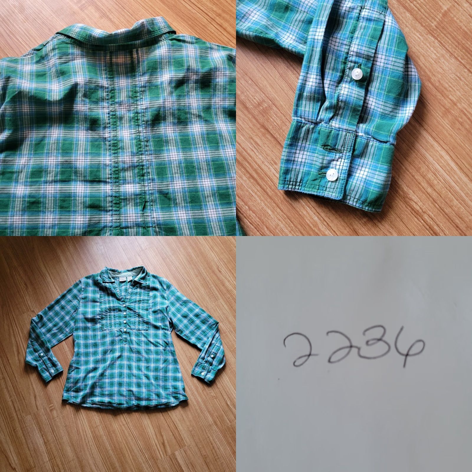 Vintage LL Bean Top Shirt Womens M Green Plaid 1/4 Button Classic Collared Everyday Blouse Knit Cotton Long Sleeve Casual Business Travel Mens? Size M / US 6-8 / IT 42-44 - 8 Thumbnail