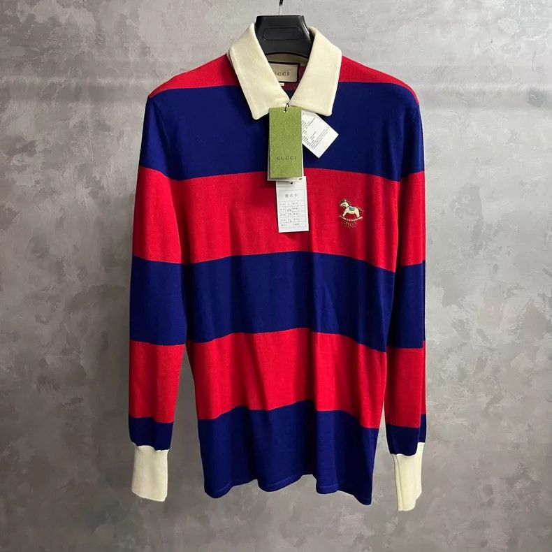 Gucci Gucci Red and Blue Striped Long Sleeve Polo- DMC Size US L / EU 52-54 / 3 - 1 Thumbnail