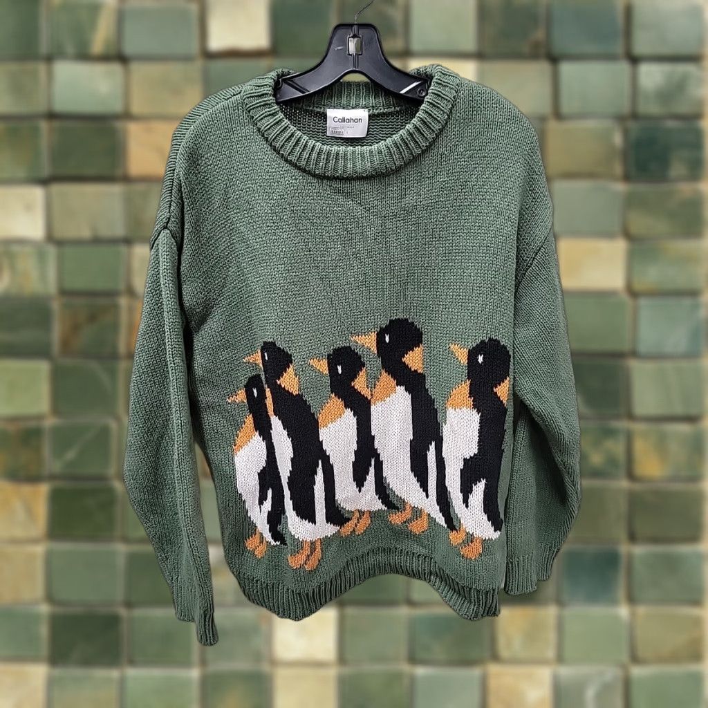 Vintage Callahan Knitwear Womens Sweater Size Large Green Penguins Knit Pullover Size L / US 10 / IT 46 - 1 Thumbnail