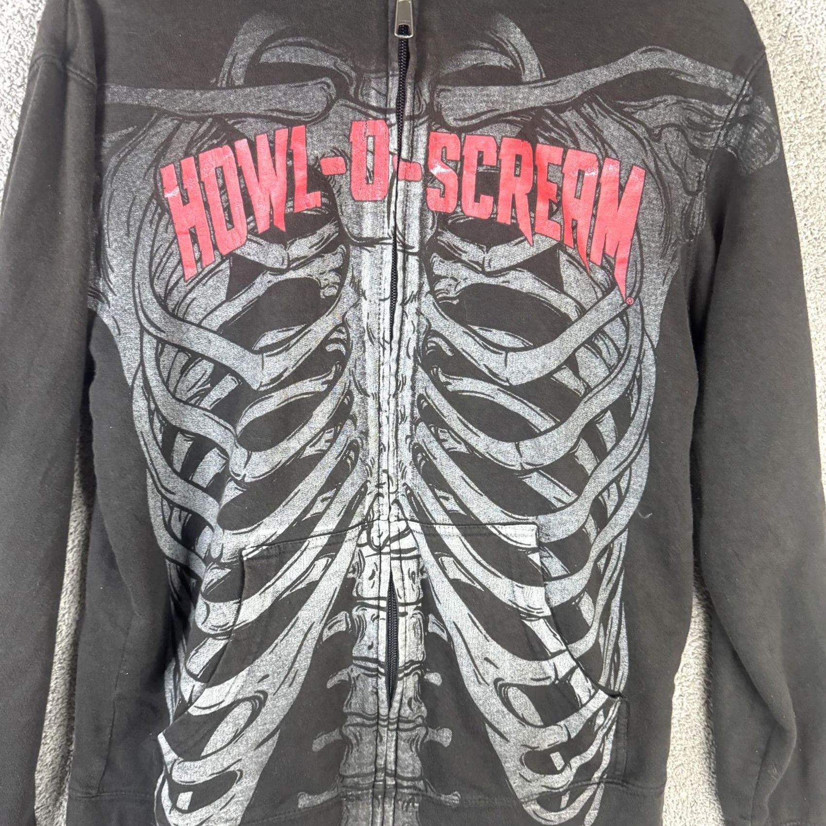 Vintage Howl-O-Scream Hoodie Mens M Black Full Zip Skeleton Halloween Sweatshirt Size US M / EU 48-50 / 2 - 6 Thumbnail