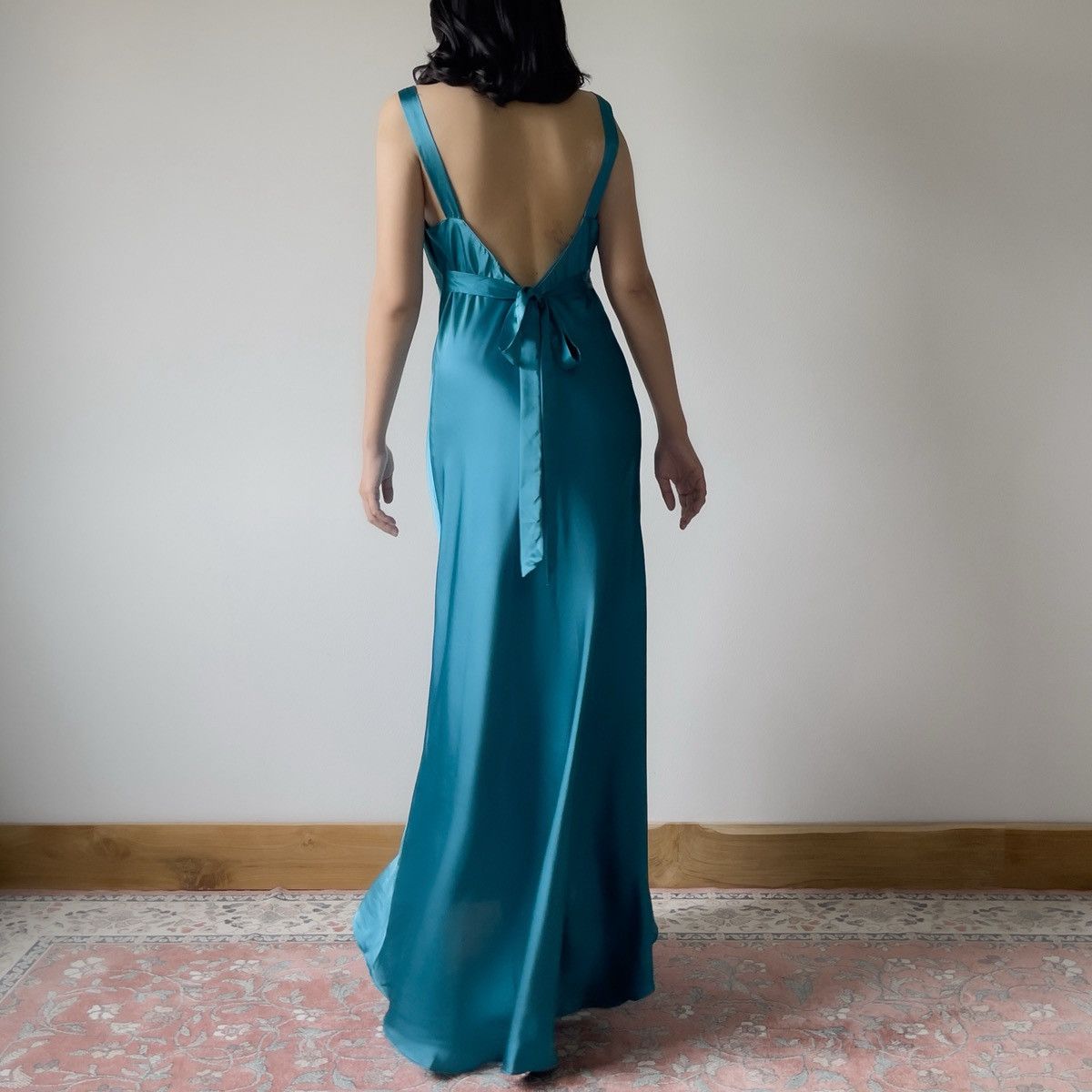 Vintage Vintage Jonquil Teal Satin Slip Gown (M–L) Size L / US 10 / IT 46 - 7 Thumbnail