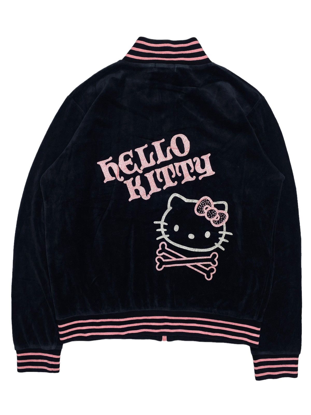 image of Angel Blue 2008 Hello Kitty - Velour Tracktop Jacket in Black, Men's (Size Medium)