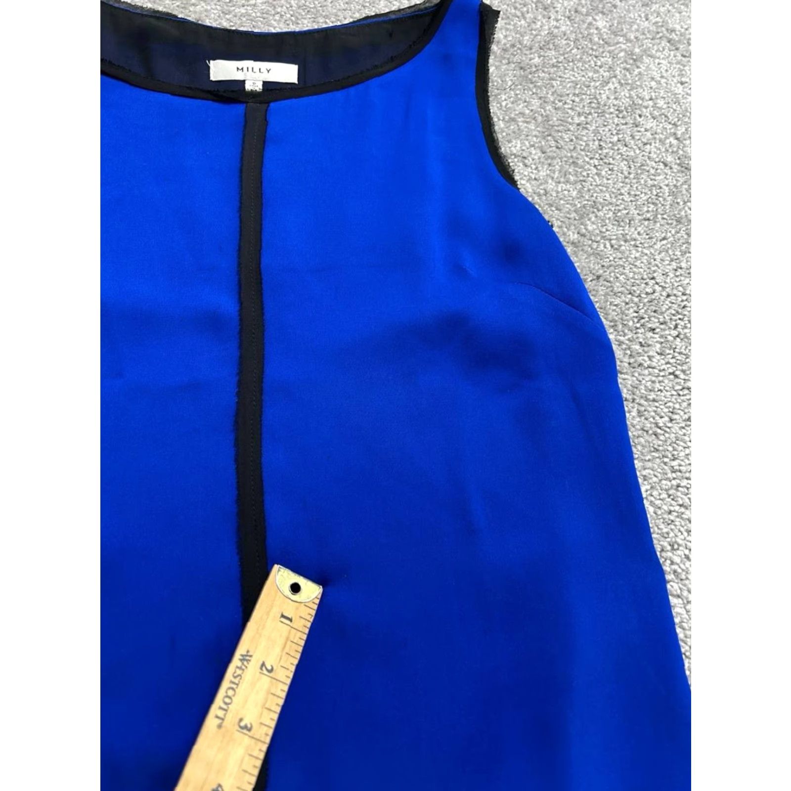 MILLY MILLY Tank Shirt Womens 0 Blue Silk Stretch Lined Round Neck Contrast Trim Casual Size XS / US 0-2 / IT 36-38 - 6 Thumbnail