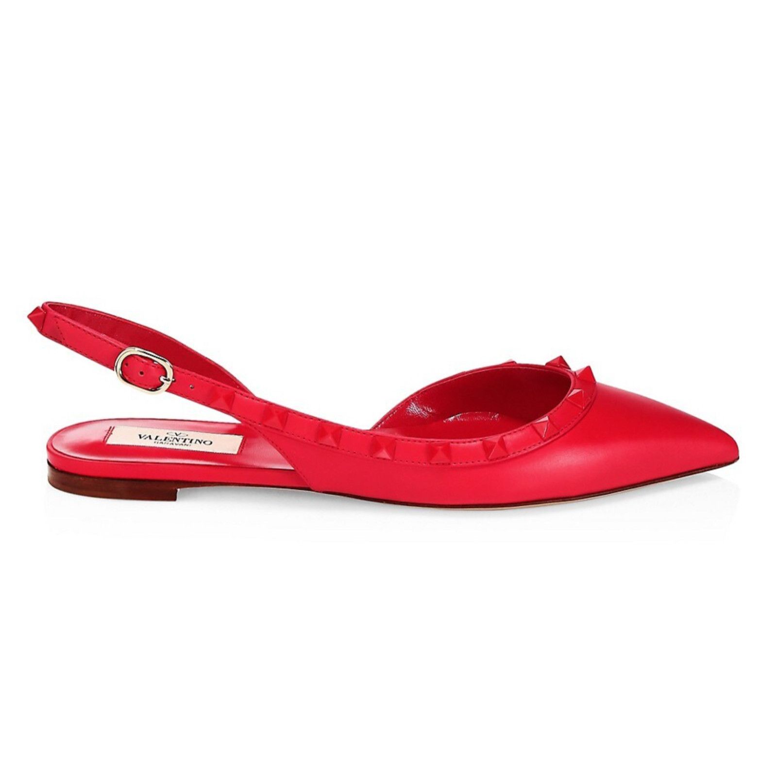 Valentino Valentino Rockstud Red Tonal Stud Pointed Slingback Ballet Size US 6.5 / IT 36.5 - 1 Thumbnail