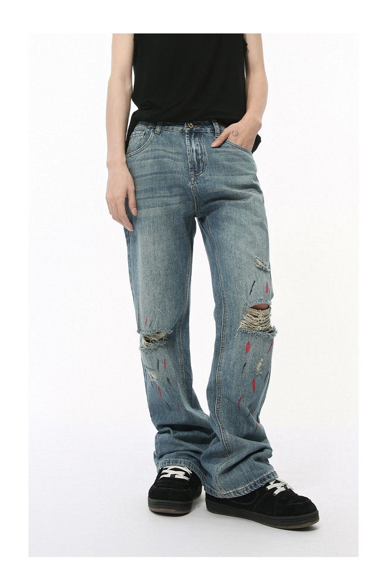 Japanese Brand × Jean Street retro colorful graffiti ripped flared washed jeans Size US 32 / EU 48 - 2 Thumbnail