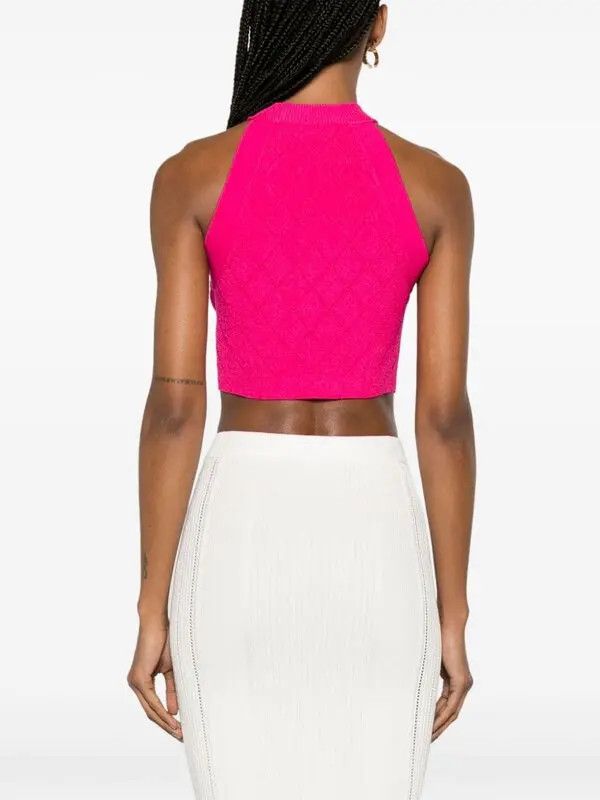 Balmain o1s1wg110825 Lion Head Buttons Cropped Tank Top in Pink Size M / US 6-8 / IT 42-44 - 4 Thumbnail