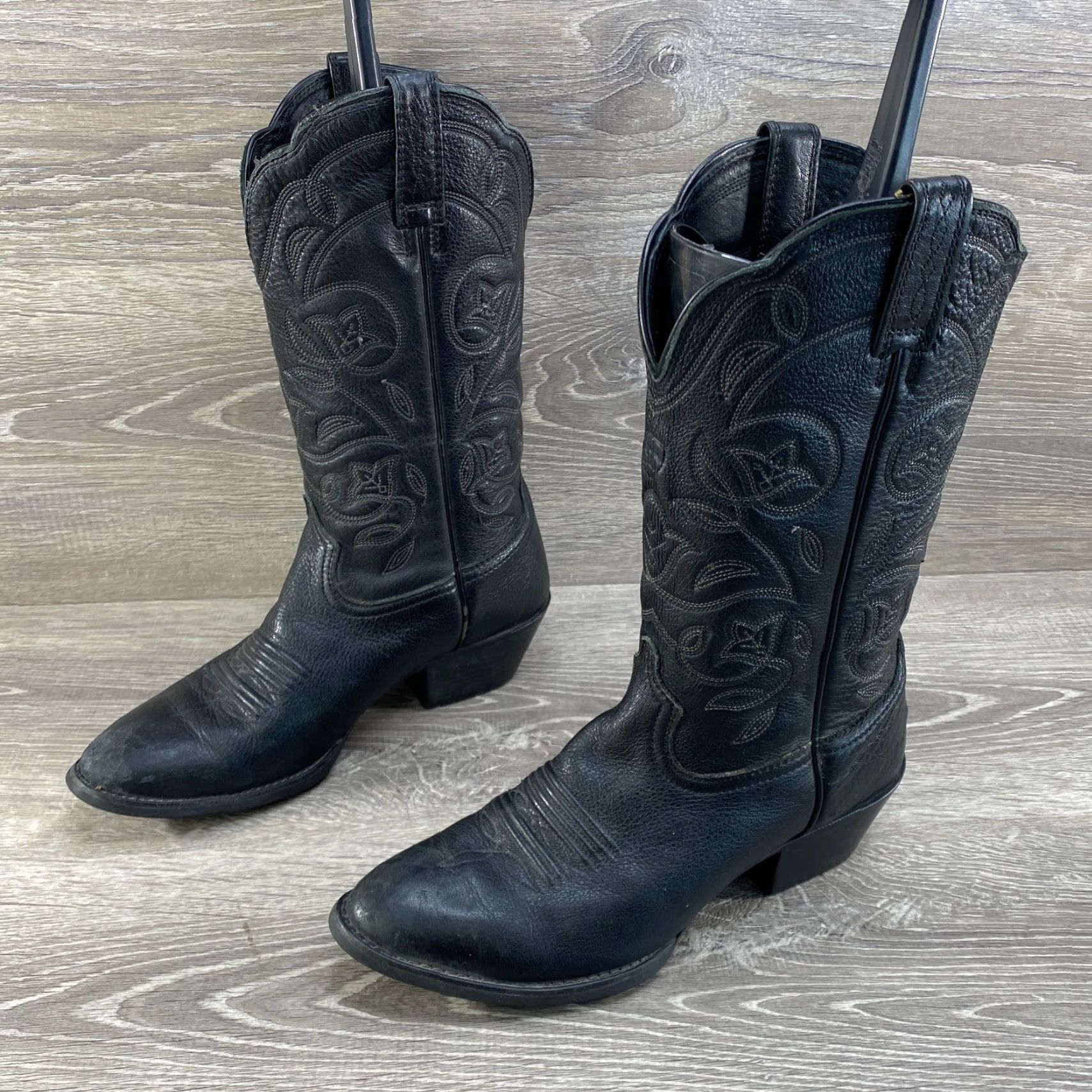 Ariat VINTAGE Ariat Womens 6 B Black Leather Deertan Heritage Round R Toe Cowboy Western Boots Size US 6 / IT 36 - 6 Thumbnail