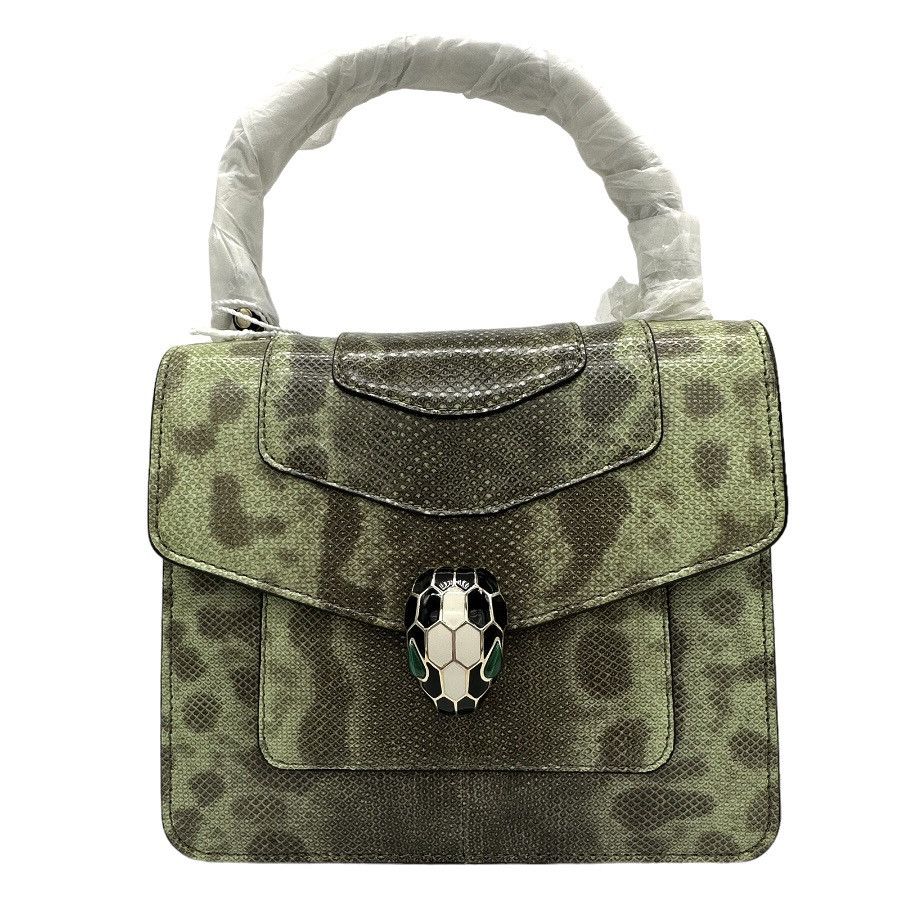 image of Bvlgari Serpenti Forever Karung Snakeskin Top Handle Handbag in Green, Women's