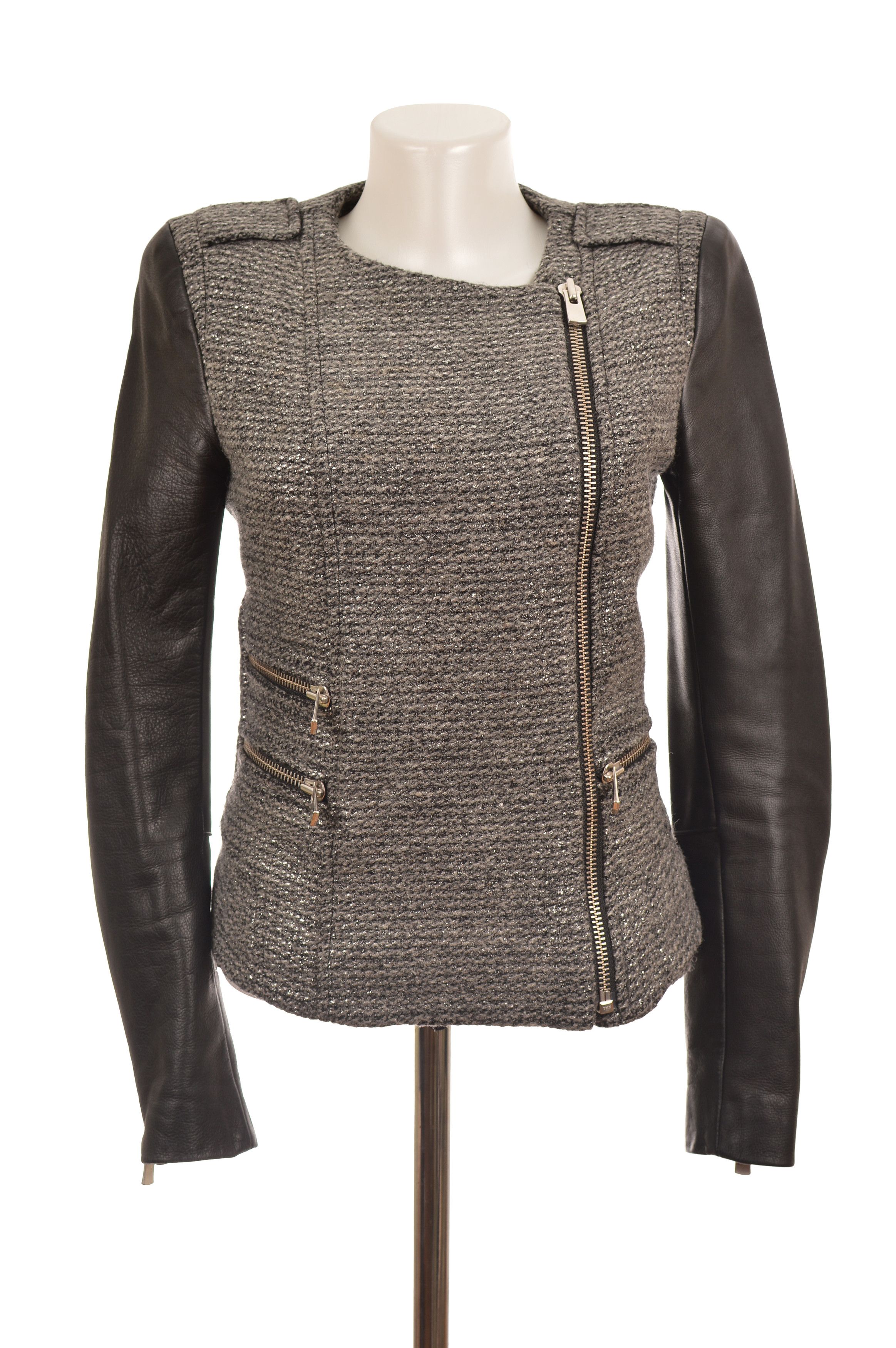 Maje Maje H12 Rumeur Wool Leather Moto Biker Jacket Size XS / US 0-2 / IT 36-38 - 1 Thumbnail