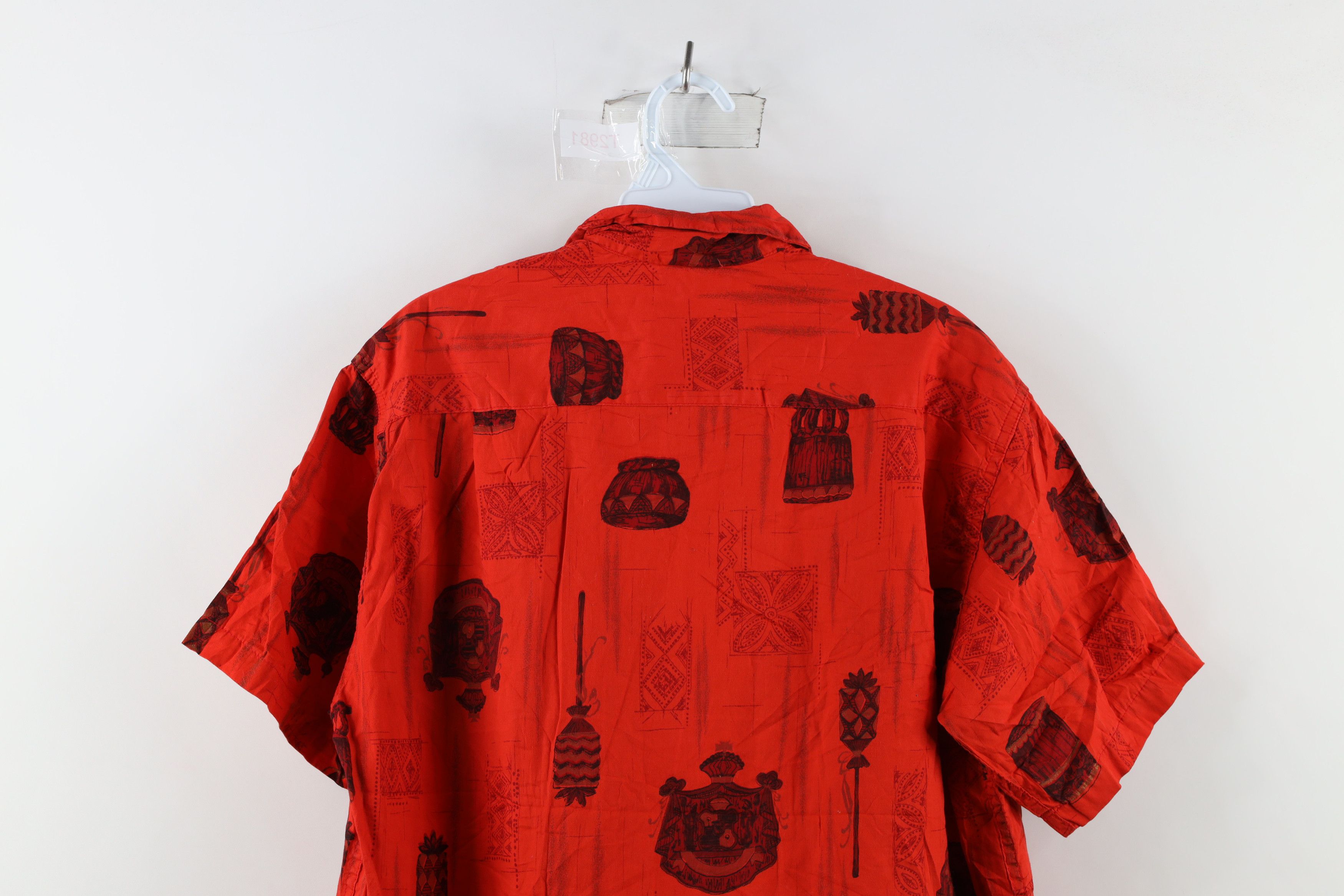 Vintage 50s 60s Flower Geometric Hawaiian Button Shirt USA