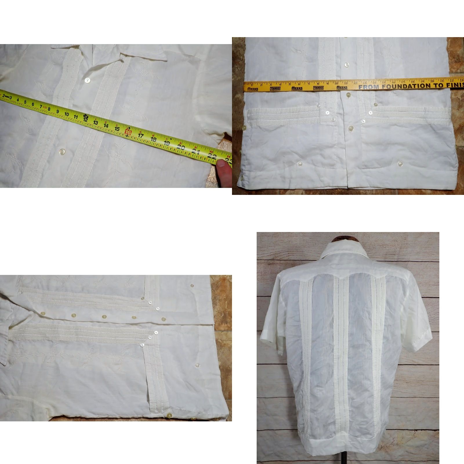 Vintage VINTAGE Caracol Shirt 60s 70s Loop Collar Guayabera Short Sleeve Button-Up White Mens M Cotton Summer Wedding Formal Casual 1960s 1970s Mexico Size 40R - 8 Thumbnail