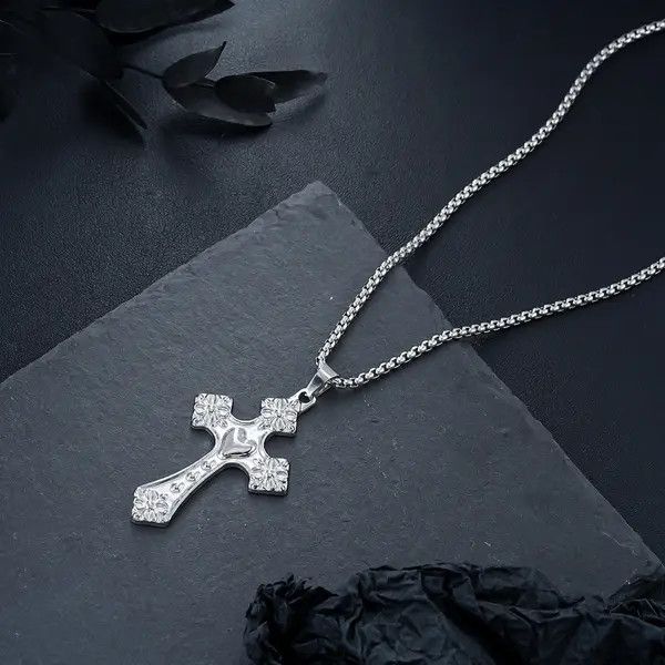 Jewelry Silver Cross Pendant Necklace, Men's Religious Jewelry Size ONE SIZE - 4 Thumbnail