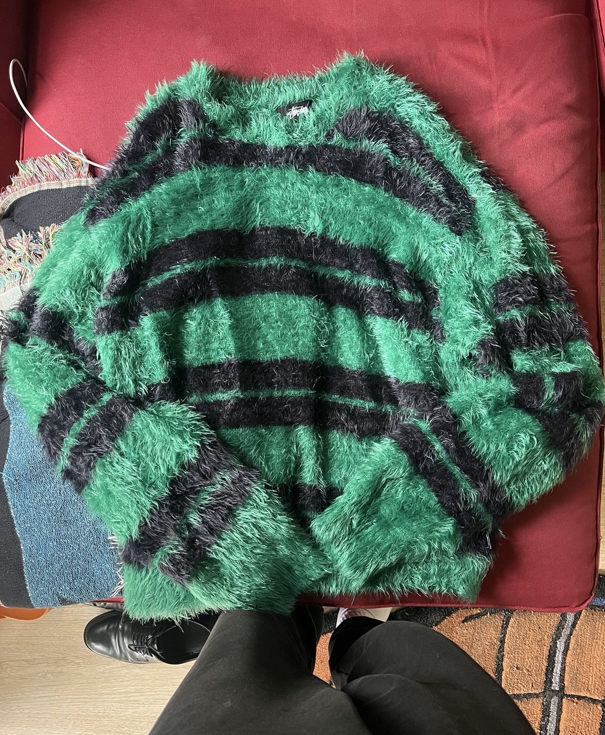 Stussy Stussy Hairy Stripe Crew Sweater ‘Black/Green’ Size US XL / EU 56 / 4 - 2 Thumbnail