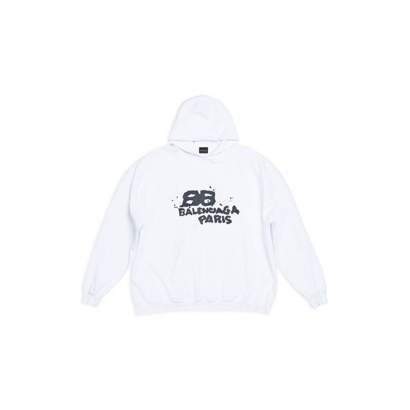 Balenciaga o1tr1nto1125 Hand-Drawn BB Icon Hoodie Large Fit in White Size S / US 4 / IT 40 - 1 Thumbnail