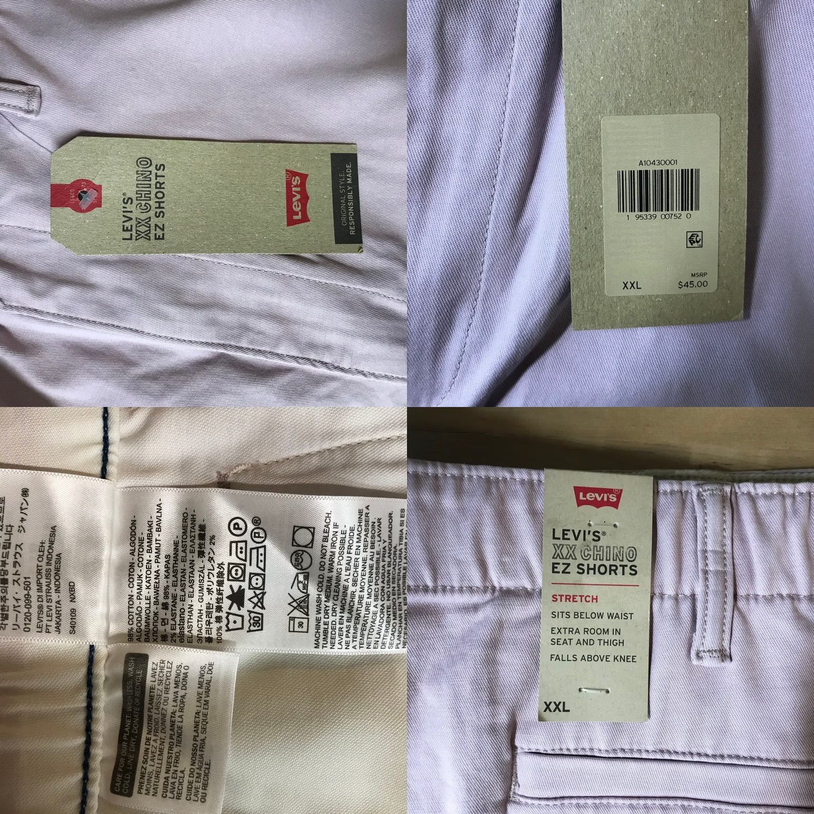 Levi's Levi's XX Chino EZ Shorts Mens XXL Pink Elastic Waist Stretch Relaxed Fit Size US 39 - 8 Thumbnail