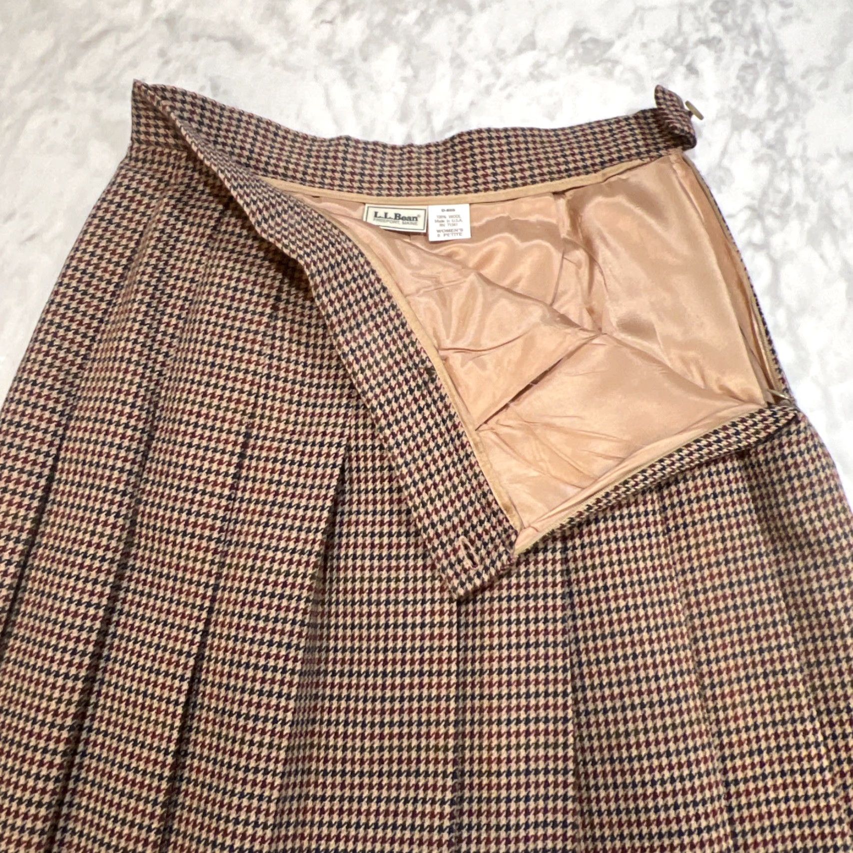 Vintage VINTAGE LL Bean Wool Skirt 8P Petite Houndstooth Brown Midi Pleated Lined 1980s Size 30" / US 8 / IT 44 - 6 Thumbnail