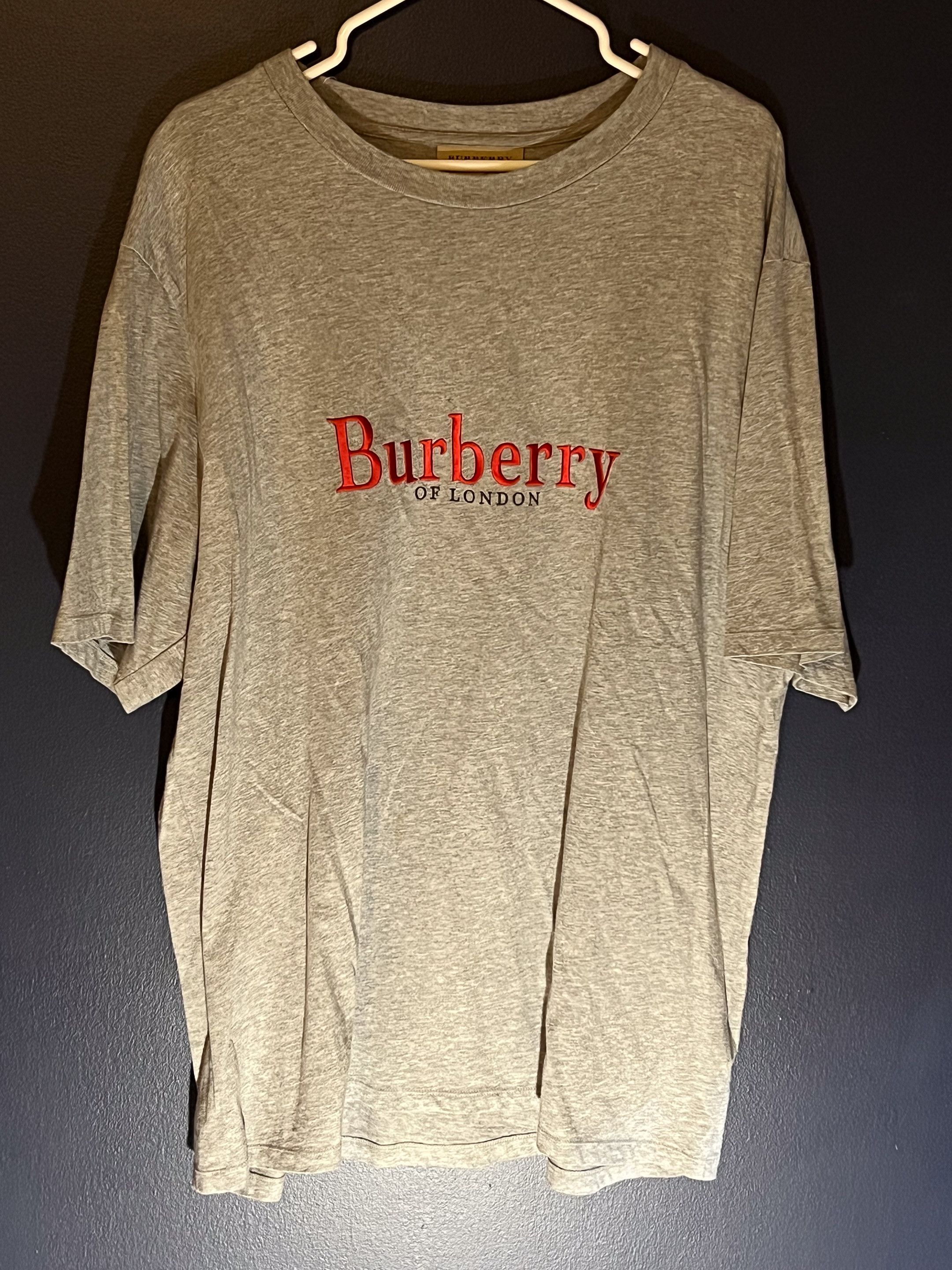 image of Burberry Embroidered Cotton T-Shirt in Grey, Men's (Size XL)