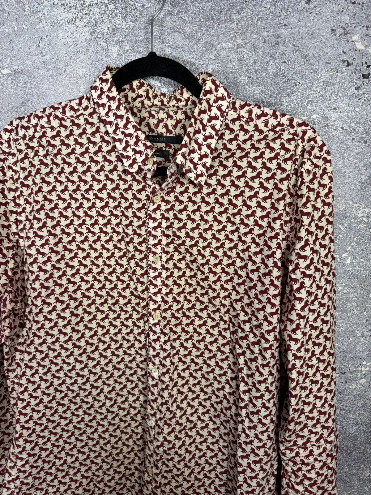 Gucci GUCCI Shirt Button Up Printed Monogram Horsebit Slim Fit Red Size US M / EU 48-50 / 2 - 10 Thumbnail