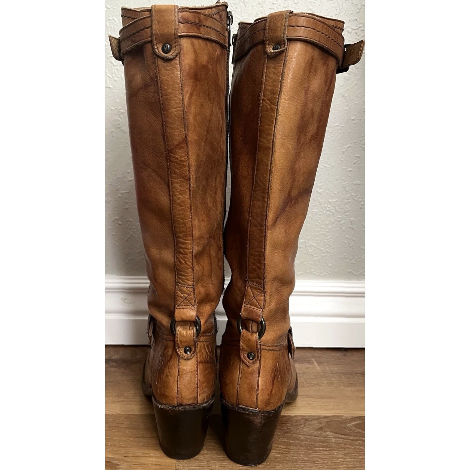 Frye FRYE Carmen Harness Tall Boot Leather Riding Biker Boots Womens 8 C Brown Leather Block Heel Knee High 2-3in Size US 8 / IT 38 - 7 Thumbnail