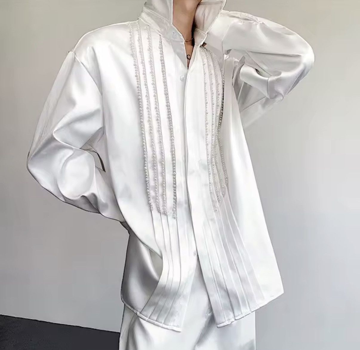Other Streetwear Pearl Decoration Solid Patchwork Shirt Size US M / EU 48-50 / 2 - 4 Thumbnail
