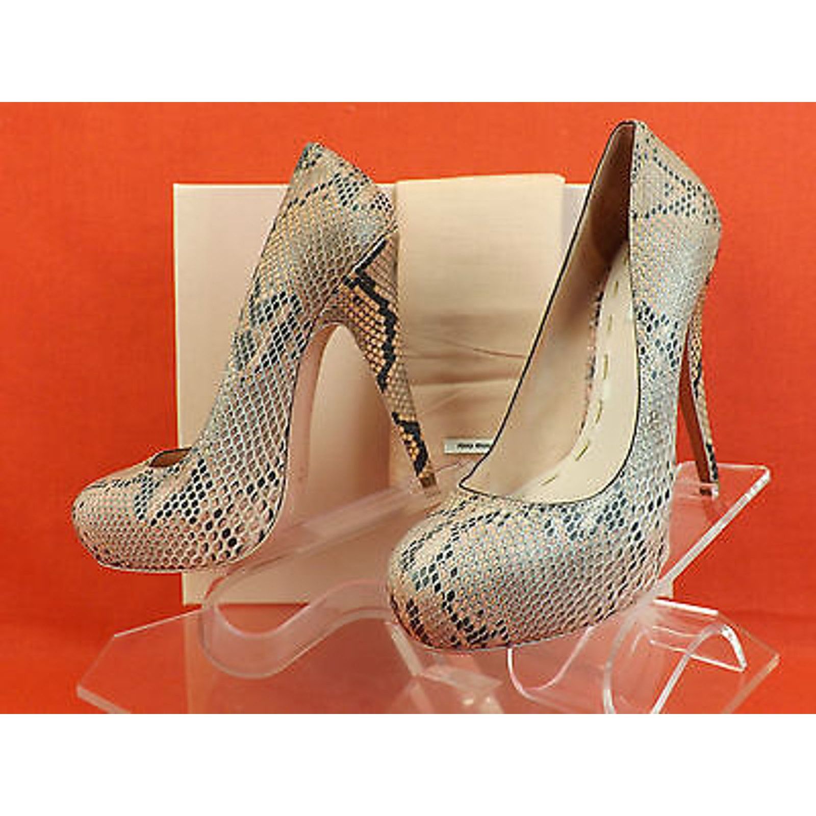 Miu Miu WASHED DUSTY PINK LEATHER PYTHON PLATFORM CLASSIC PUMPS 38.5 Size US 8.5 / IT 38.5 - 8 Thumbnail