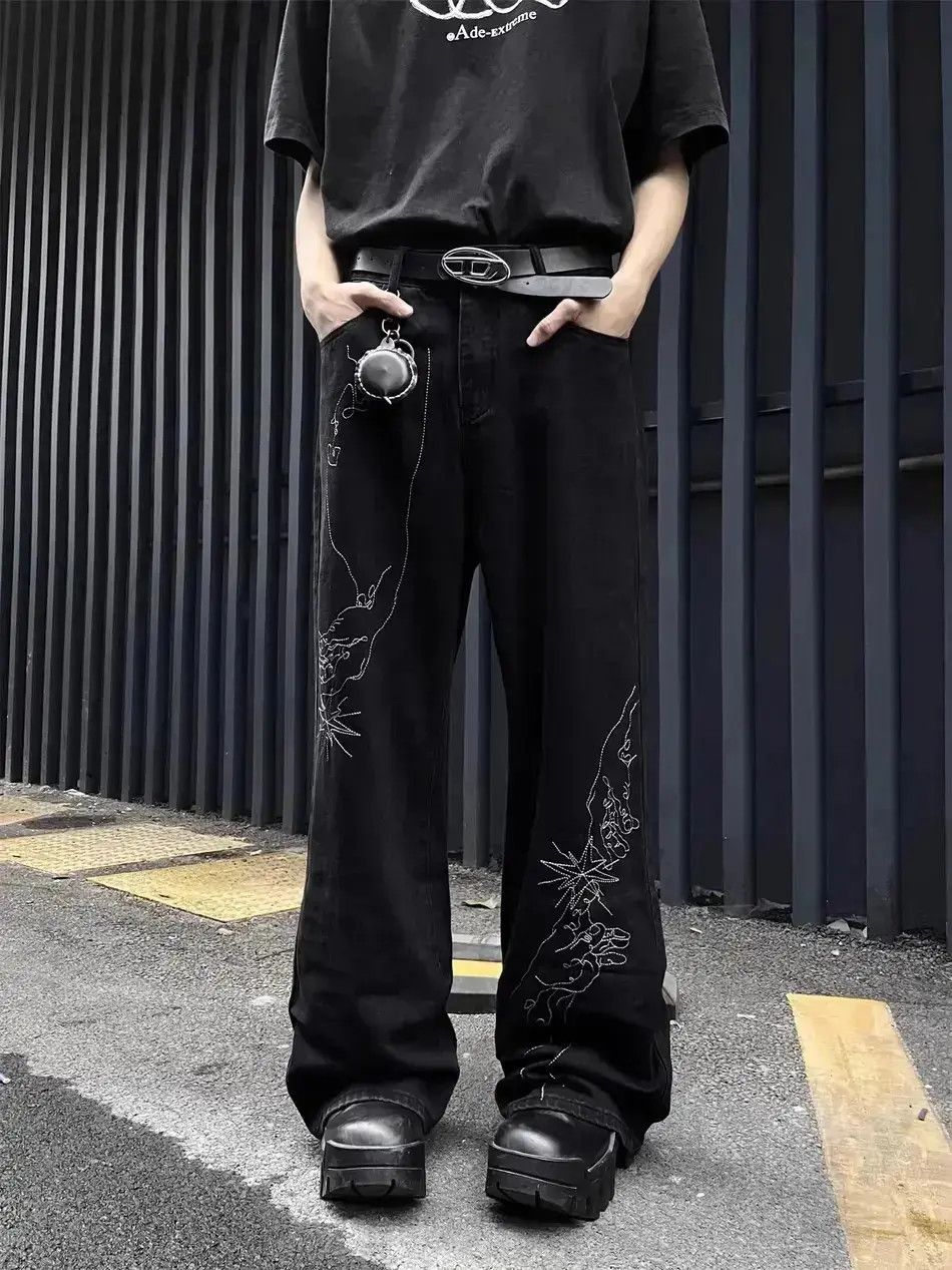 Japanese Brand Hand drawn embroidered straight leg jeans Size US 32 / EU 48 - 1 Thumbnail