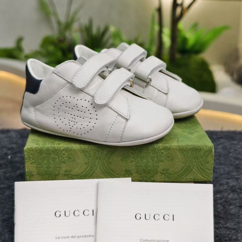 Gucci Gucci Children's White Velcro Low-Top Sneakers 0079 Size US 5 / EU 37 - 1 Thumbnail