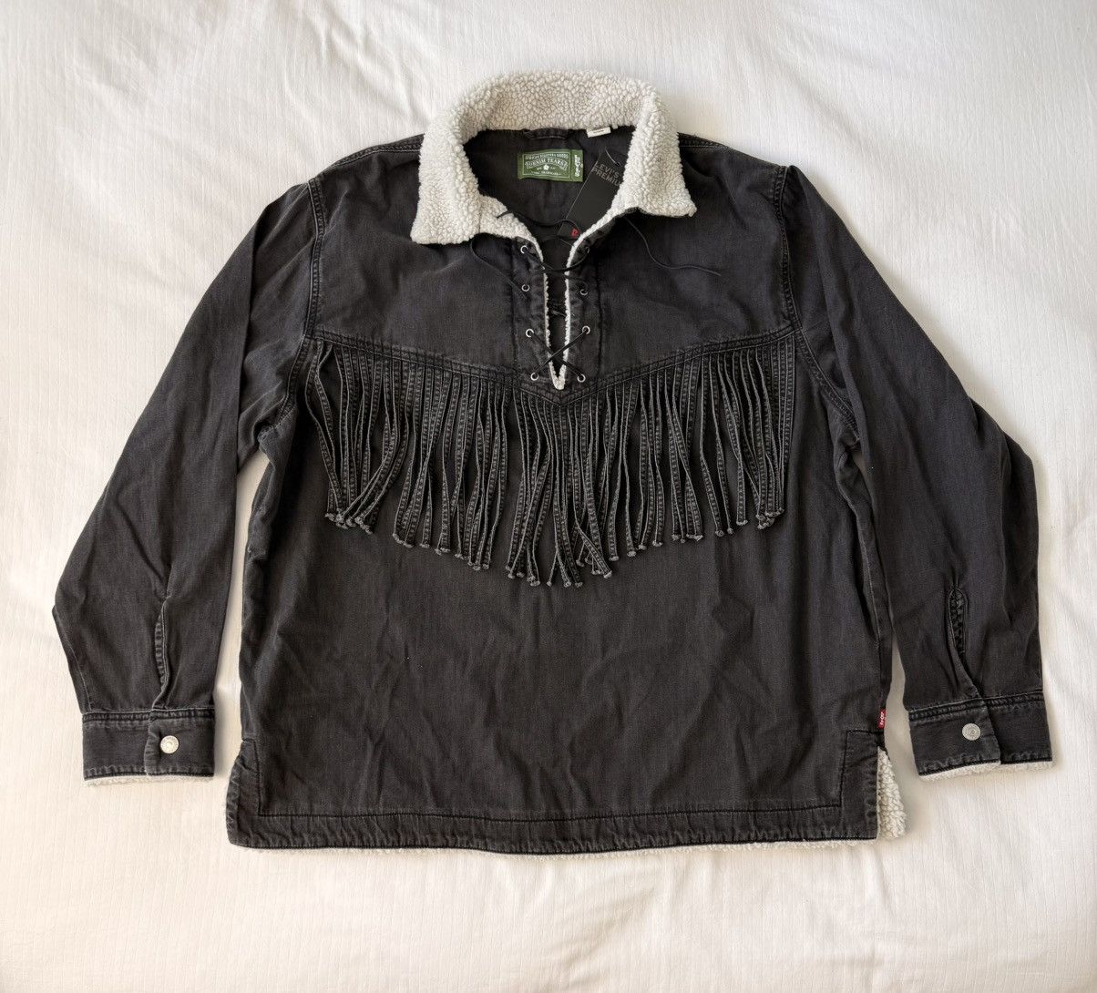 DENIM TEARS × Levi's New Motorcycle/Western Black Faded Denim Sherpa Pullover Size US XL / EU 56 / 4 - 9 Thumbnail