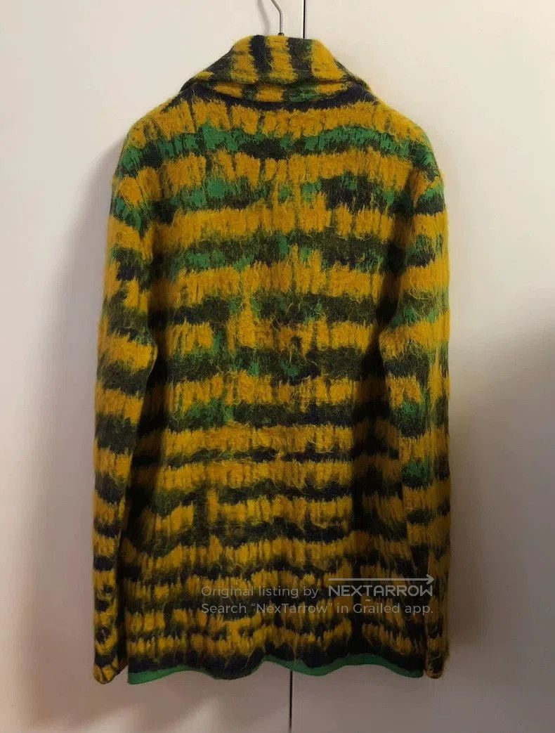 Saint Laurent Yellow-Green Horizontal Stripe Knit Cardigan.