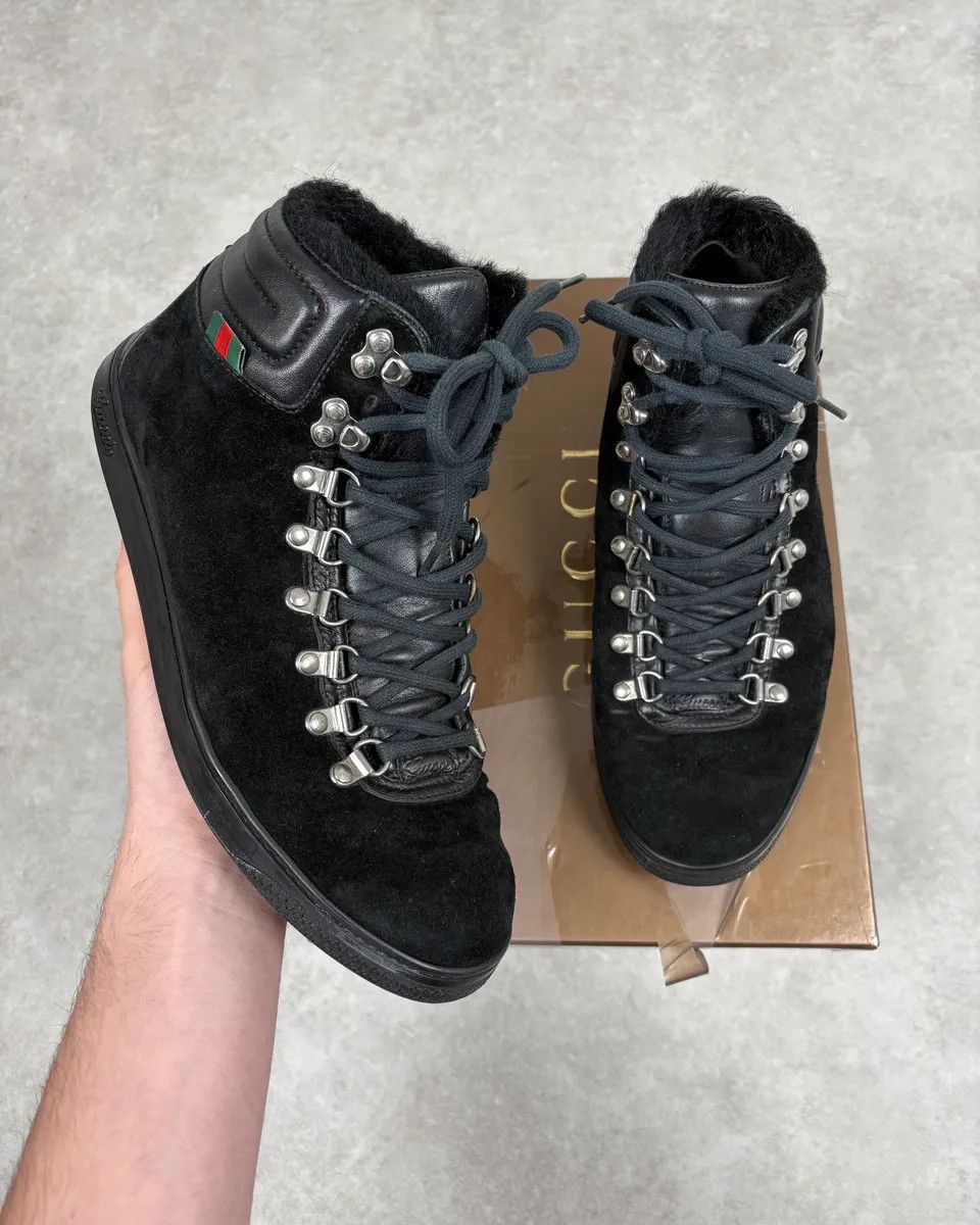 Gucci Gucci Black Suede Leather High Signature Sneakers Size US 7 / EU 40 - 1 Thumbnail