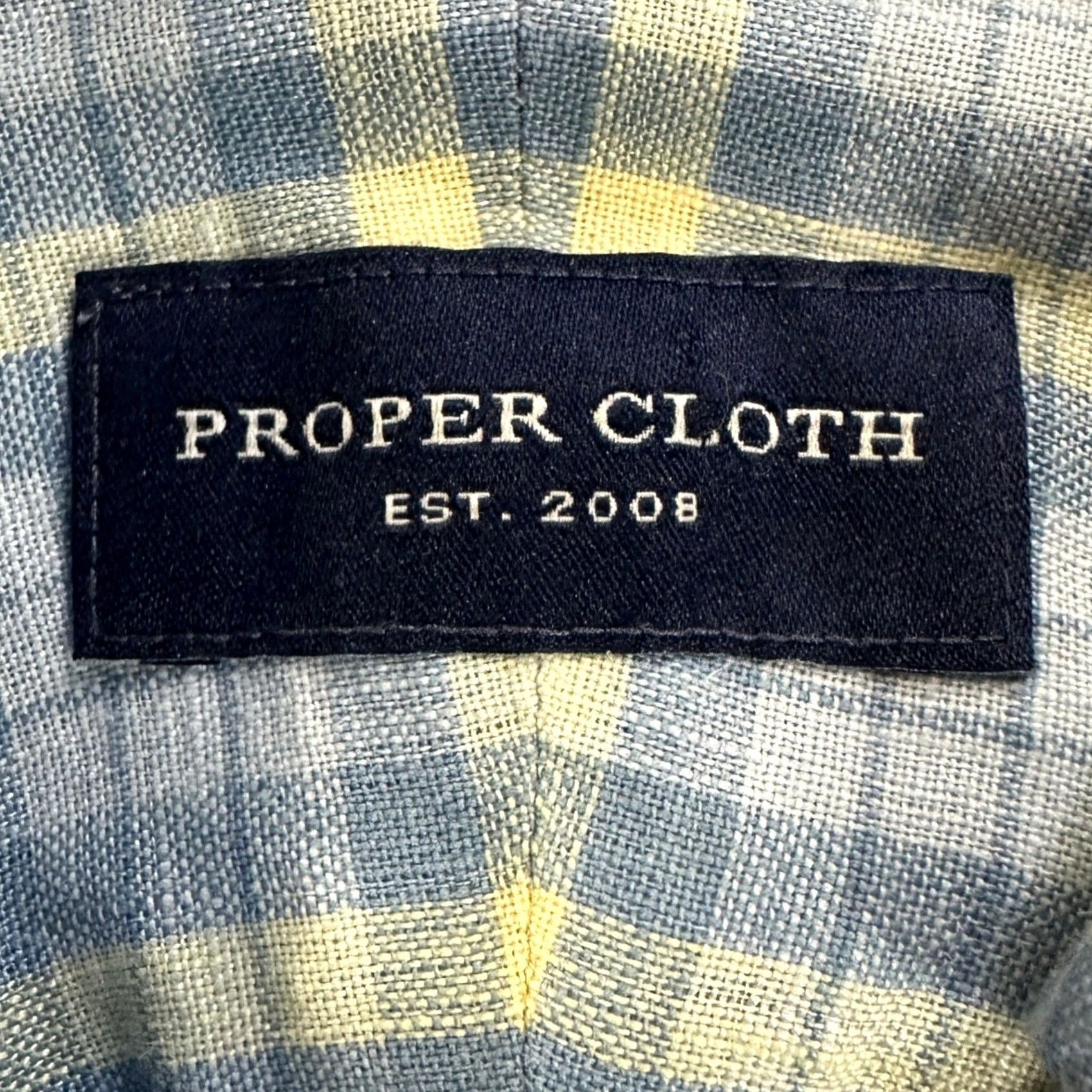 Proper Cloth Proper Cloth Shirt Plaid Button-Down 100% Linen M Blue Yellow Embroidered Cuff Pockets Classic Coastal Men Size US M / EU 48-50 / 2 - 4 Thumbnail
