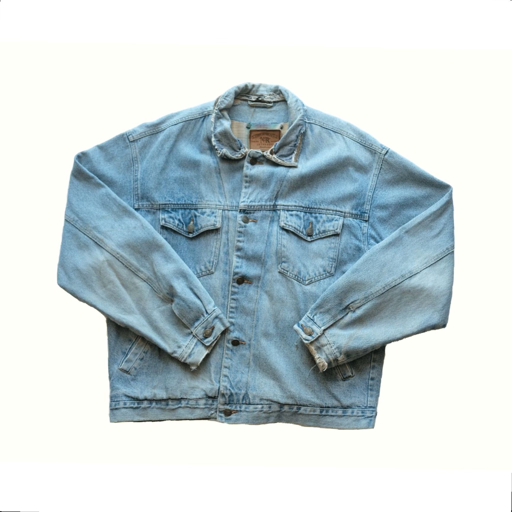 CO VINTAGE NEW RIVER CO JEAN JACKET Denim Men L Blue Distressed 90s Biker Style Jacket Mens Size L Size US 33 - 2 Thumbnail