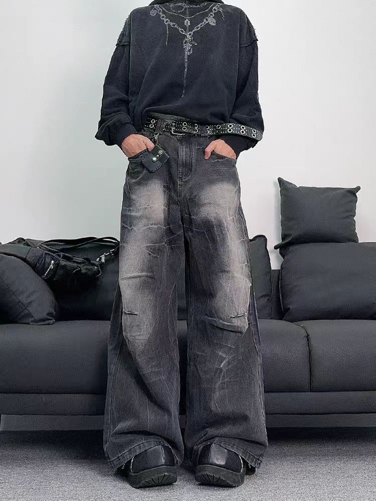 Japanese Brand × Jean baggy washed and frayed straight leg high street jeans Size US 31 - 4 Thumbnail
