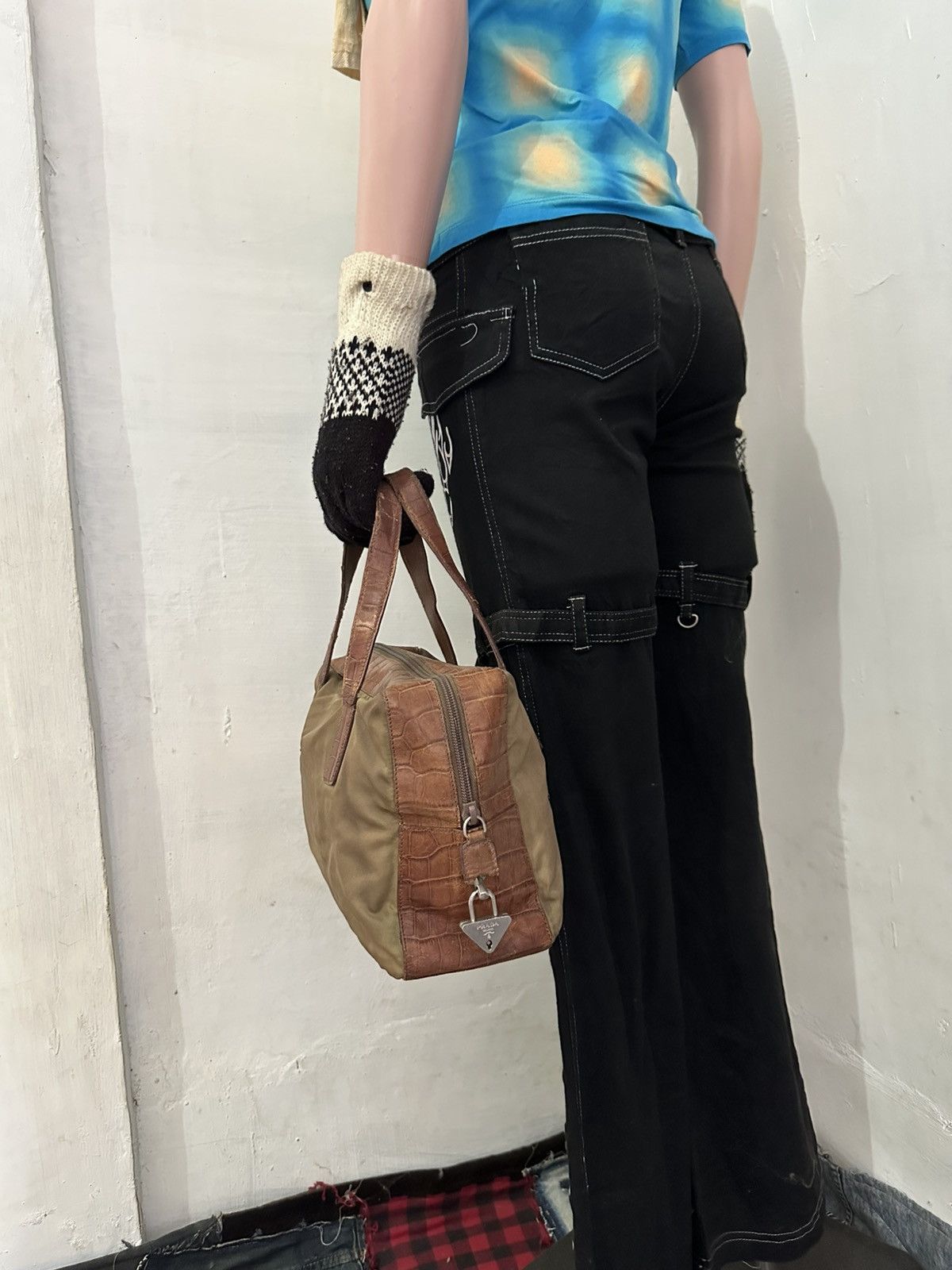 Prada Vintage Prada Handbag Croco Leather and Nylon Tessuto bag Size ONE SIZE - 3 Thumbnail