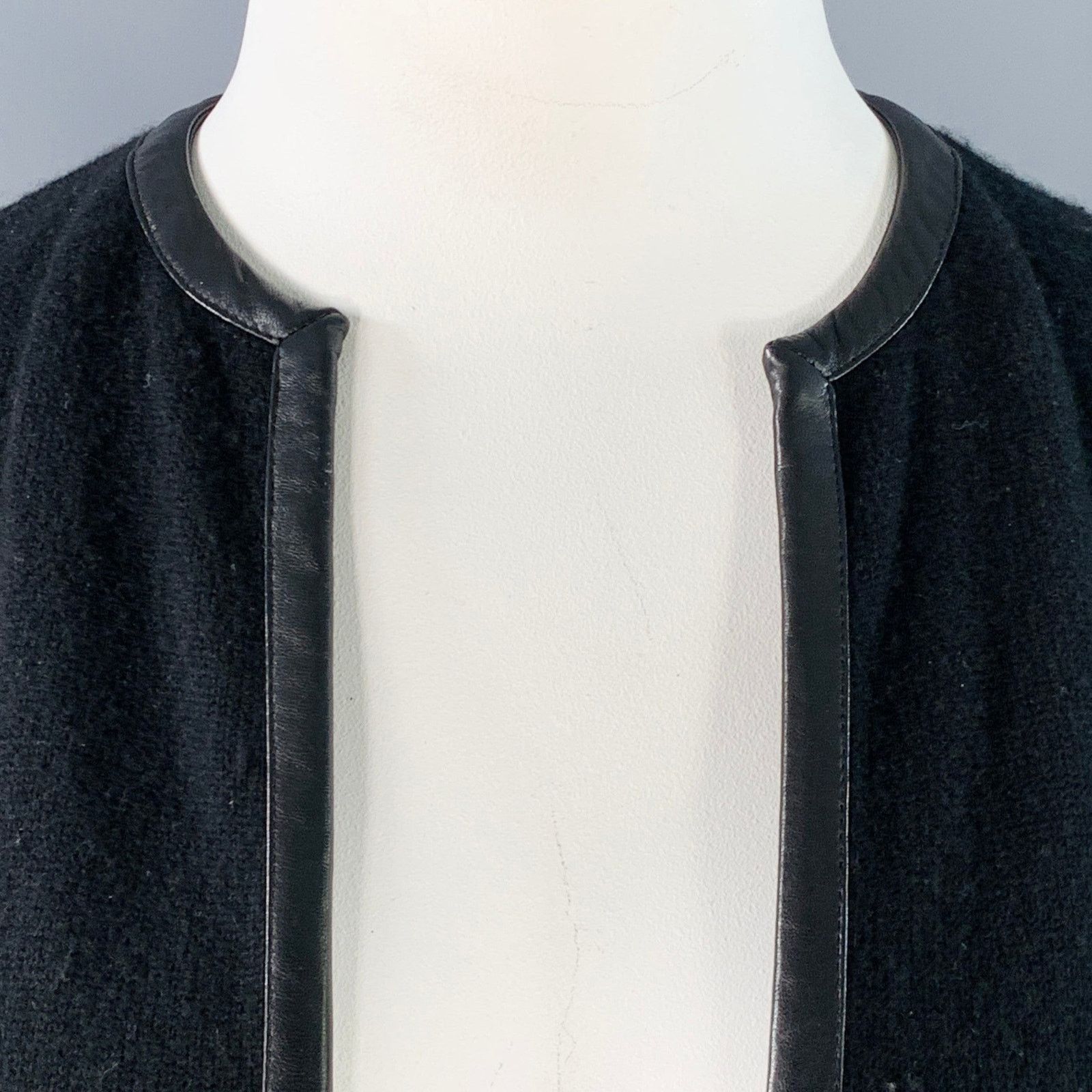 Ralph Lauren Size L Black Cashmere Lambskin Trim Open Front Cardigan Size L / US 10 / IT 46 - 2 Thumbnail