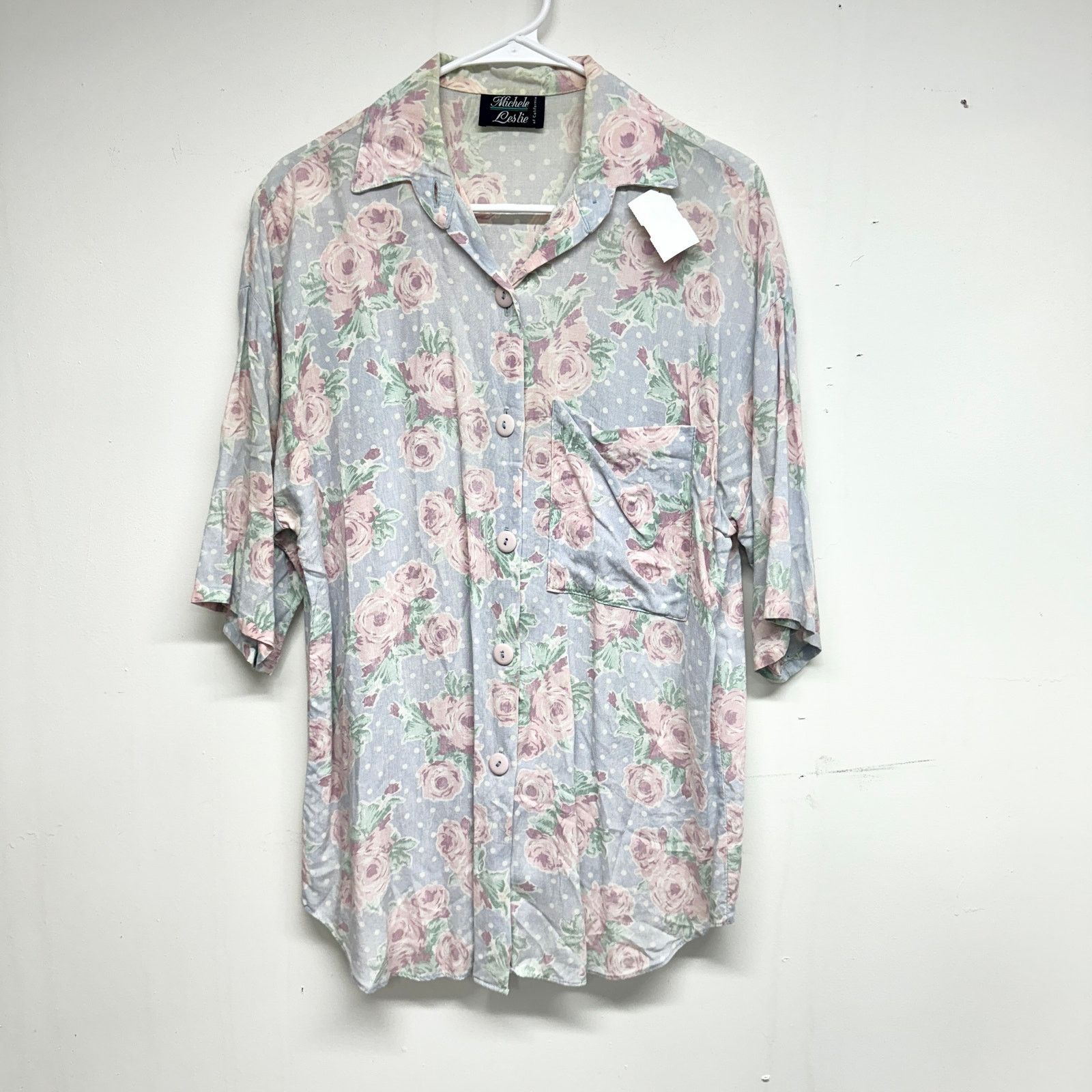 Vintage Vintage 90s Michelle Leslie Short Sleeve Women's Shirt LG Size L / US 10 / IT 46 - 1 Thumbnail