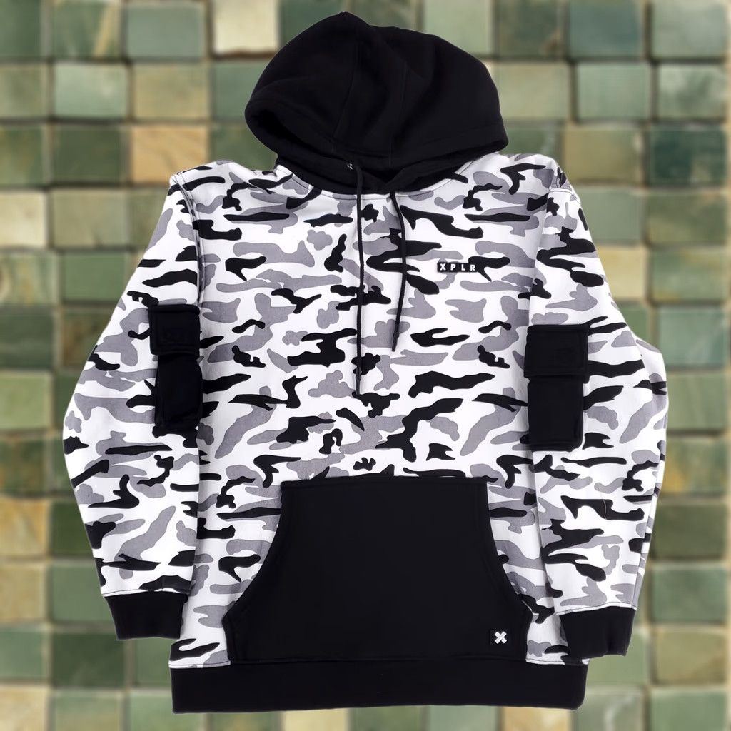 Vintage Sam & Colby XPLR Camo Hoodie Sweatshirt Black White Long Sleeve Mens M Size US M / EU 48-50 / 2 - 1 Thumbnail
