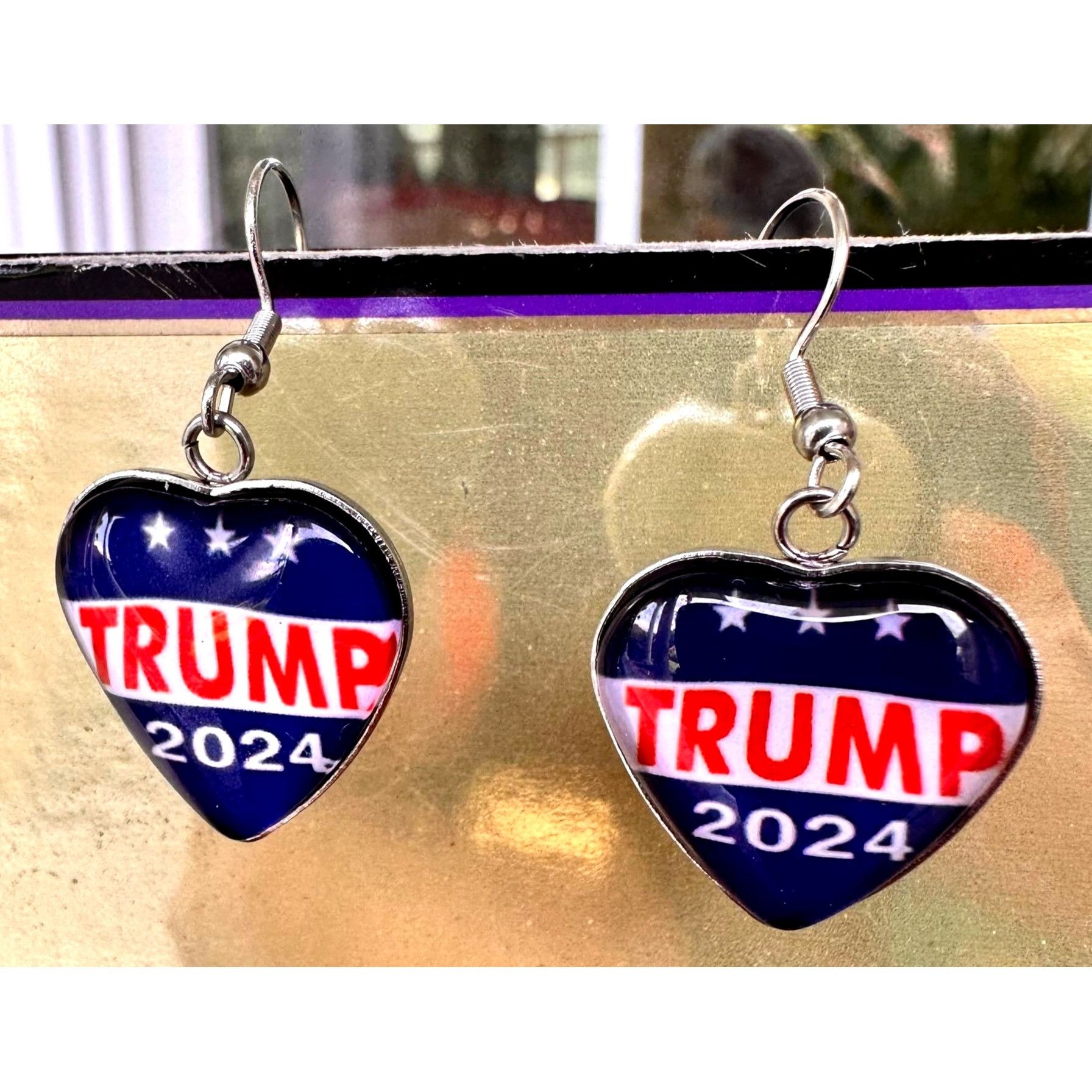 Handmade Trump 2024 MAGA Earrings Patriotic New Heart Shaped Dangle H Size ONE SIZE - 4 Thumbnail