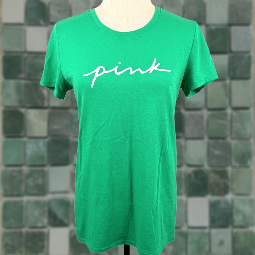 Vintage PINK Victoria's Secret T-Shirt Green Script Logo Cotton Blend Crew Neck Short Sleeve Womens S Vintage No Size S / US 4 / IT 40 - 1 Thumbnail