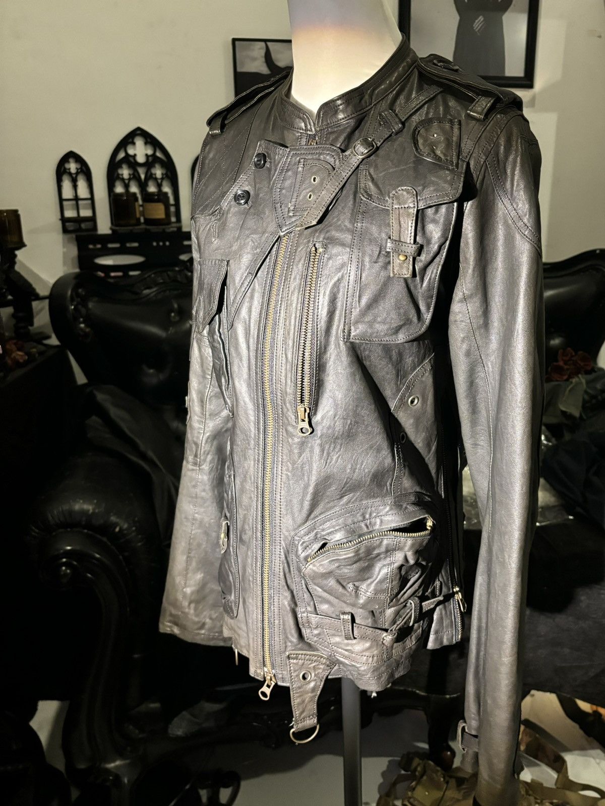 Share Spirit Homme Share spirit Vintage Army Multi-function Leather Jacket Size US S / EU 44-46 / 1 - 4 Thumbnail