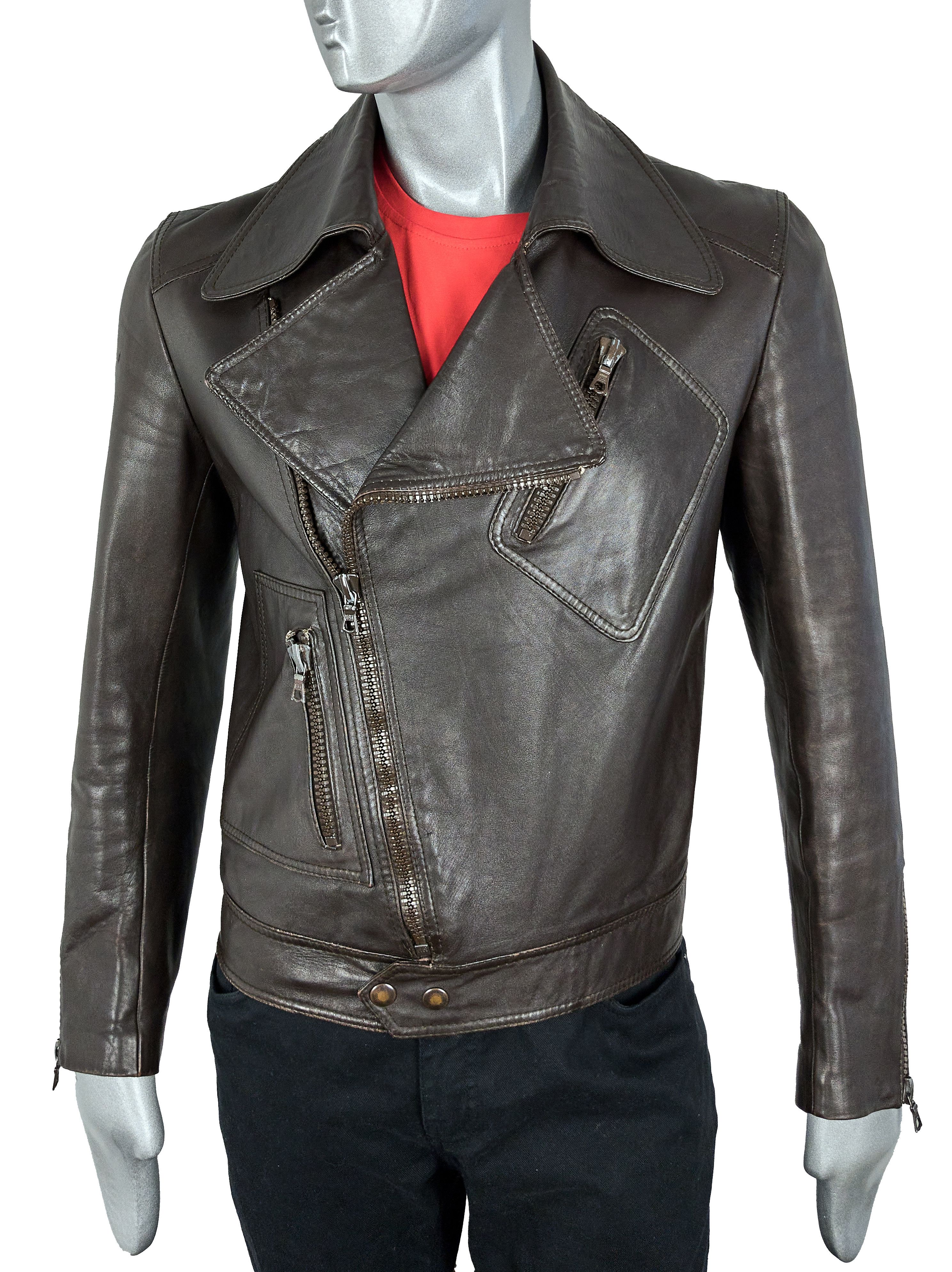 Other Vintage 90s Italian brown leather biker jacket Size US S / EU 44-46 / 1 - 4 Thumbnail