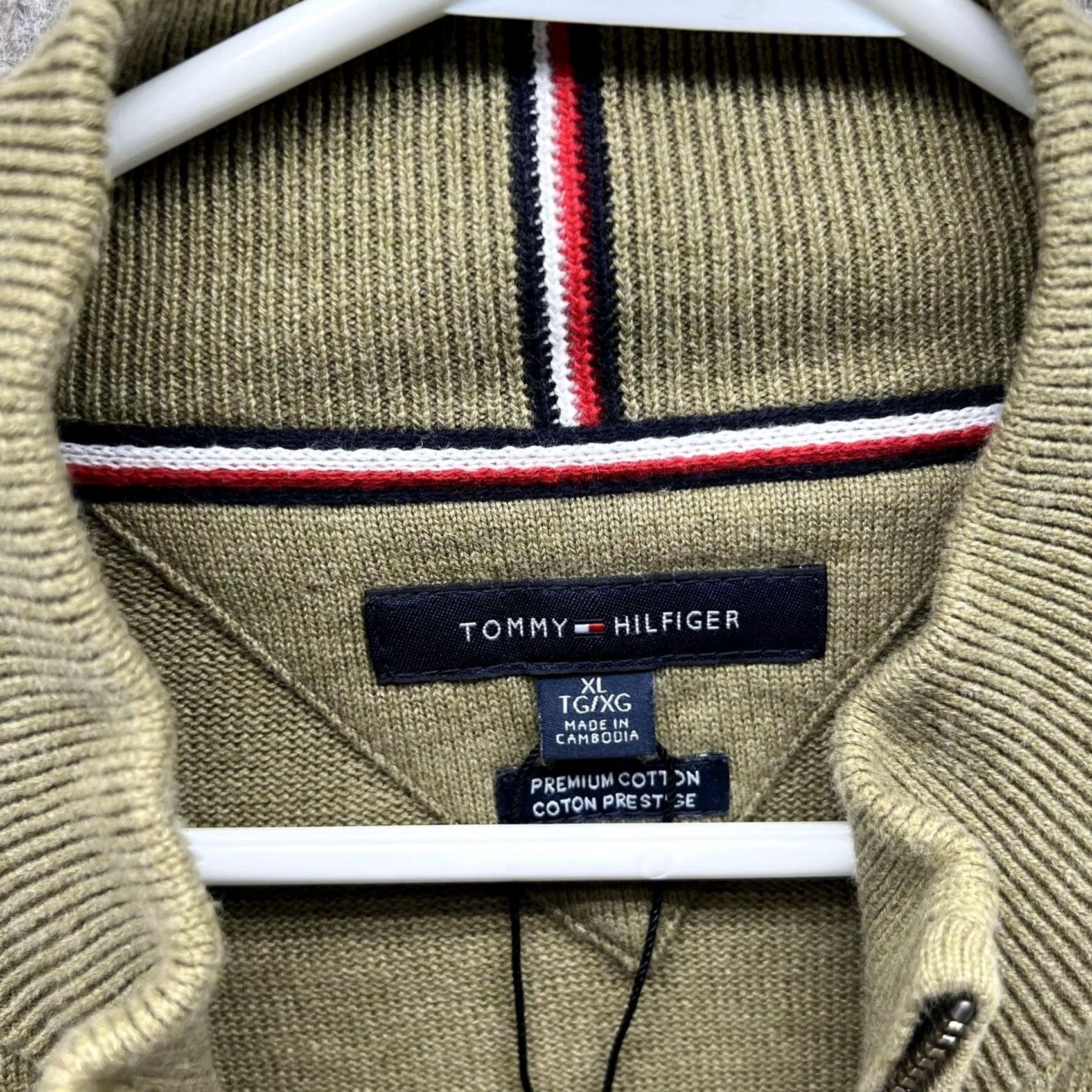 Tommy Hilfiger VINTAGE Tommy Hilfiger Sweater Men XL Olive Premium Cotton Full Zip Bomber Jacket Vtg Size US XL / EU 56 / 4 - 5 Thumbnail