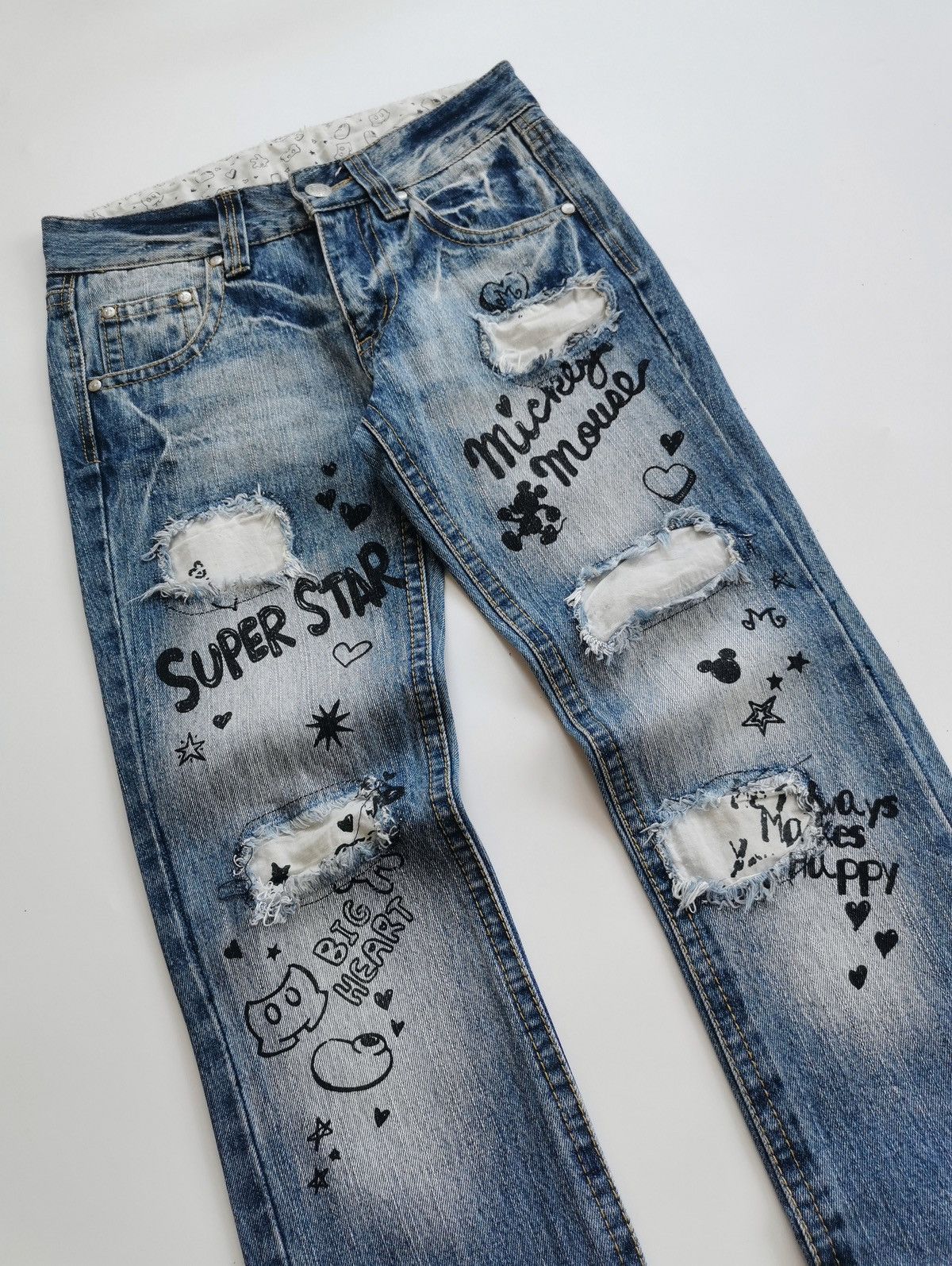 Vintage Vintage Disney Mickey Mouse Patchwork Print Jeans Size US 29 - 1 Thumbnail