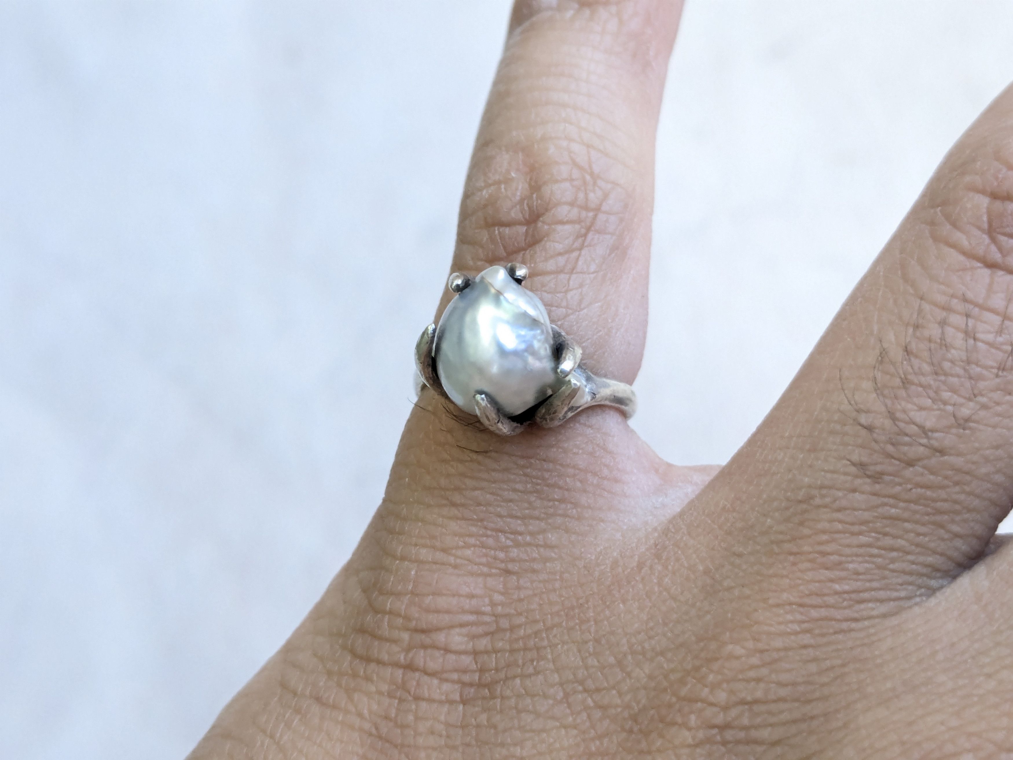 Jewelry Vintage Sterling Silver Ring Baroque Pearl 6 Brutalist Size ONE SIZE - 13 Thumbnail