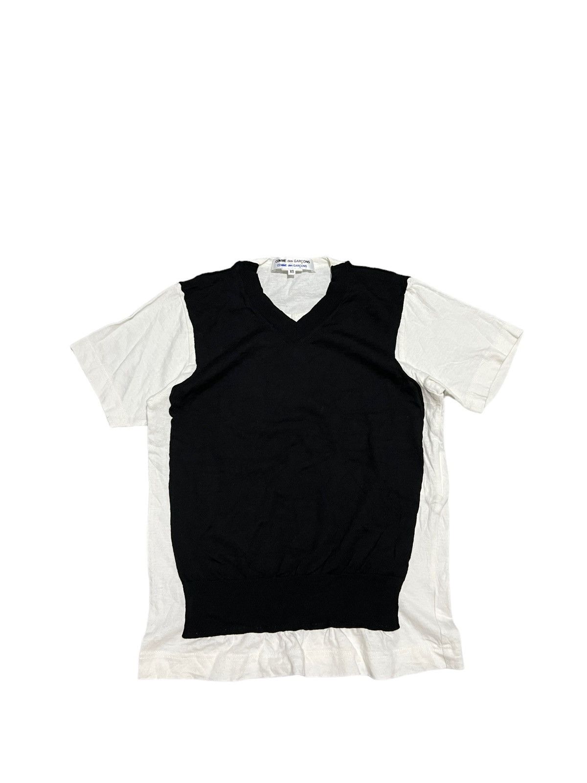 image of Comme Des Garcons Double Layer Hybrid Knit Shirt in Black/White, Men's (Size XS)