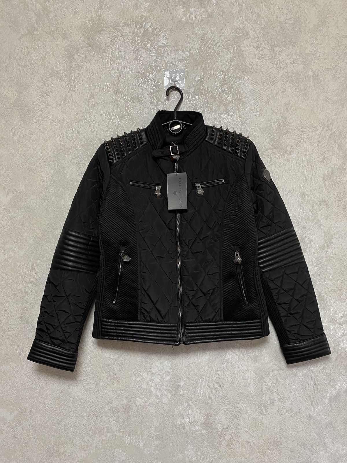Philipp Plein Philipp Plein biker Studded Jacket with Leather Accents Size XL / US 12-14 / IT 48-50 - 1 Thumbnail